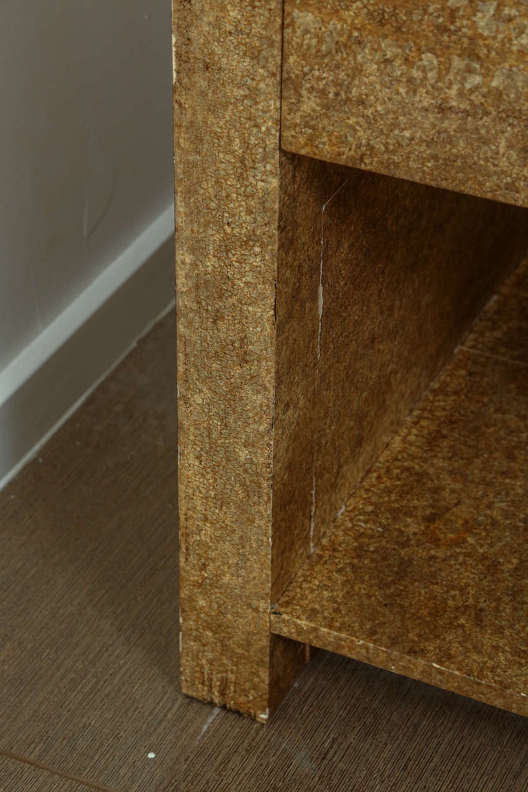 Pair of Wood and Travertine End Tables In Good Condition For Sale In New York, NY