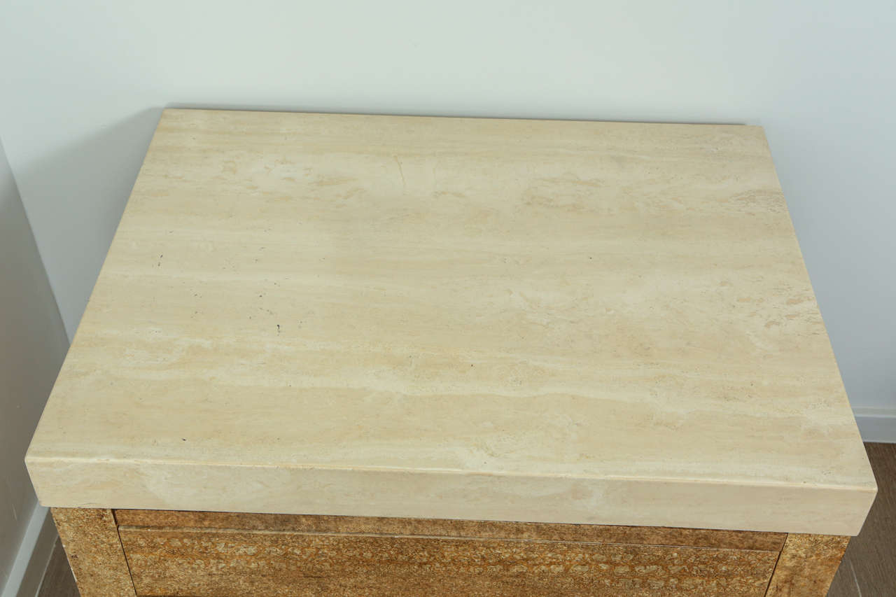 Pair of Wood and Travertine End Tables For Sale 2
