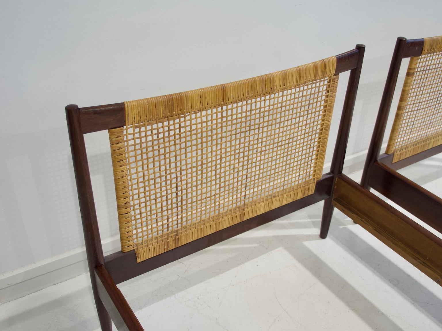 20th Century Pair of Wood and Wicker Bed Frames by Børge Mogensen