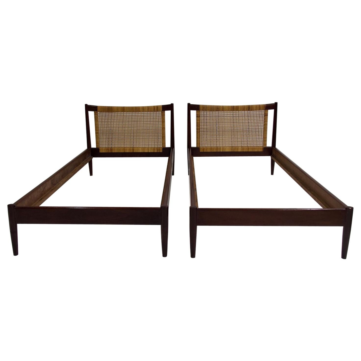 Pair of Wood and Wicker Bed Frames by Børge Mogensen