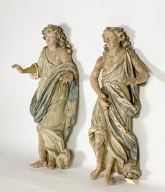 Pair of Wood Angels Sculptures, France, 18th Century