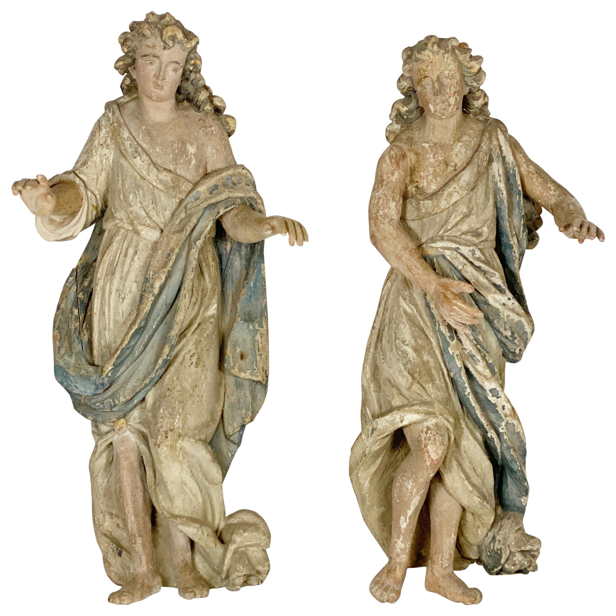 Pair of Wood Angels Sculptures, France, 18th Century
