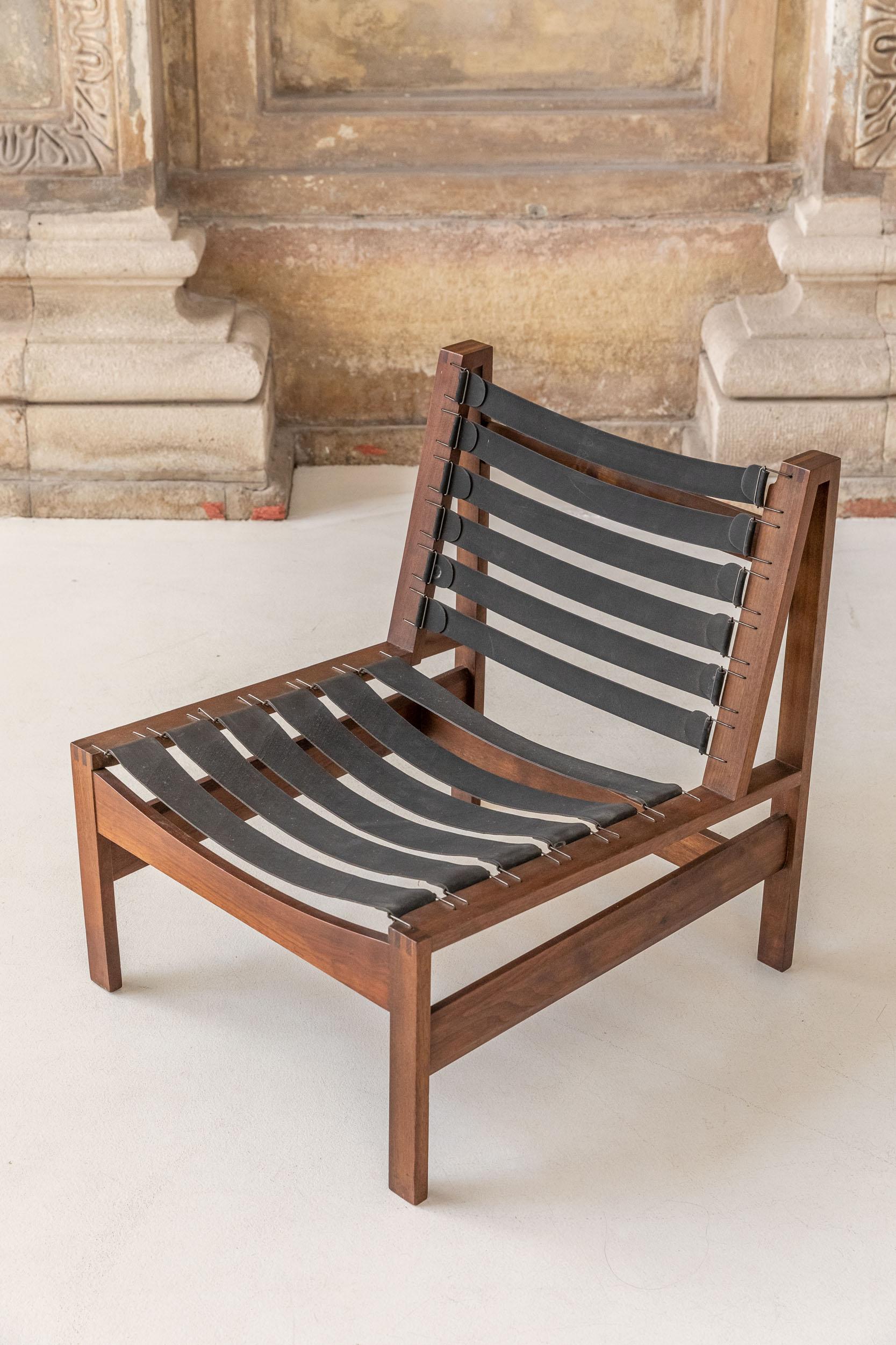 Pair of Wood Armchairs, Black Stripes and Écru Cushions 11