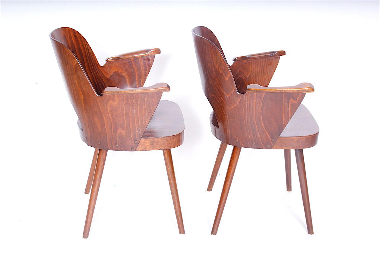 Czech Pair of Wood Armchairs Designed by Oswald Haerdtl