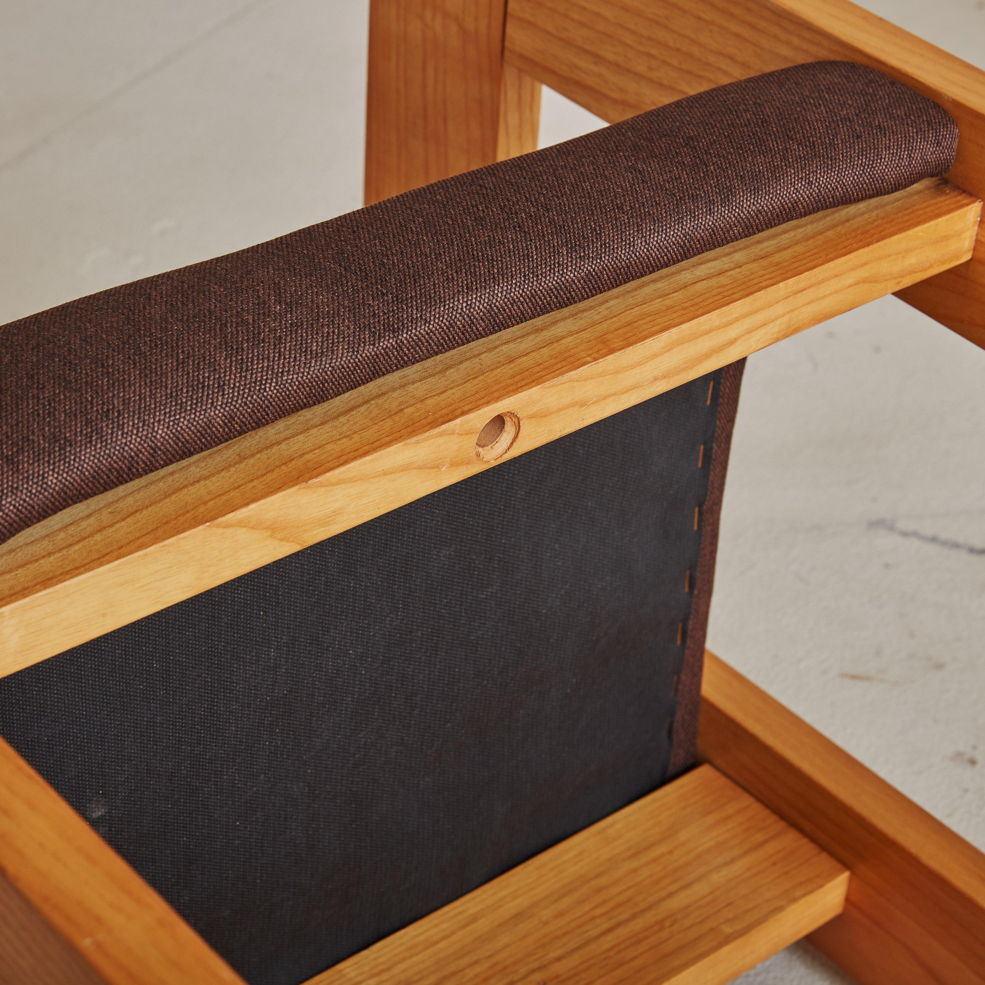 Pair of Wood Armchairs in Original Brown Upholstery, Italy 1960s For Sale 3