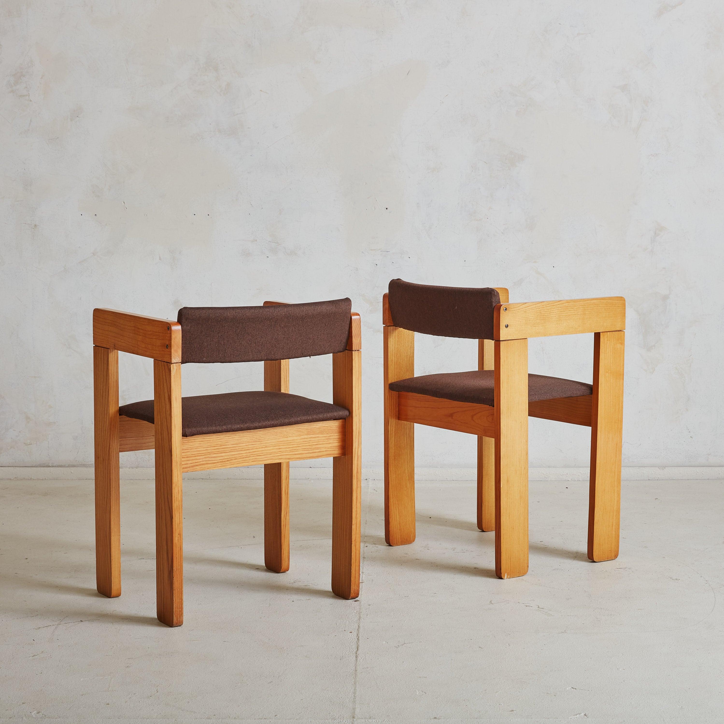 Mid-Century Modern Pair of Wood Armchairs in Original Brown Upholstery, Italy 1960s For Sale