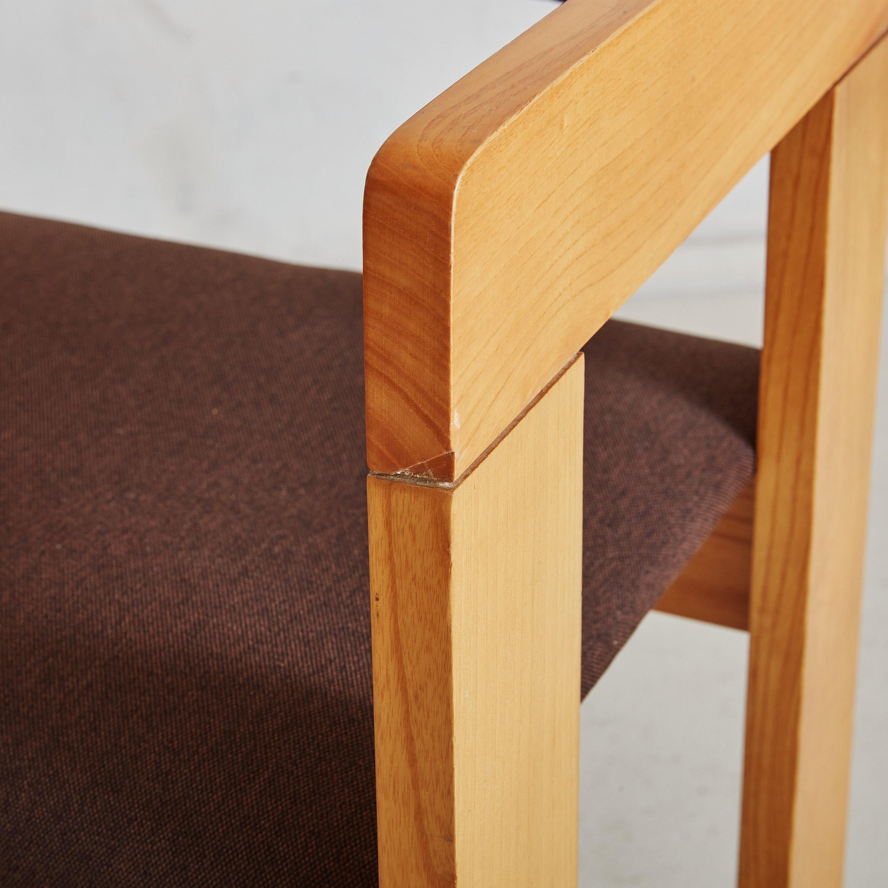 Fabric Pair of Wood Armchairs in Original Brown Upholstery, Italy 1960s For Sale