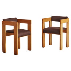 Pair of Wood Armchairs in Original Brown Upholstery, Italy 1960s
