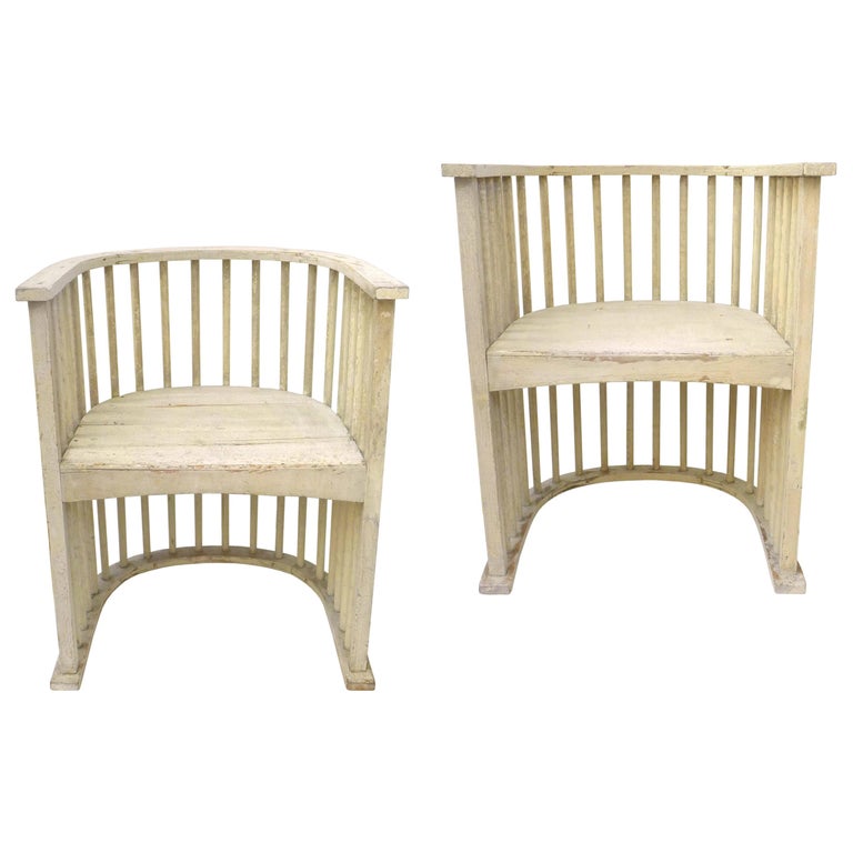 Pair of Wood Armchairs in the Manner of the Barrel Chair by Josef Hoffmann For Sale