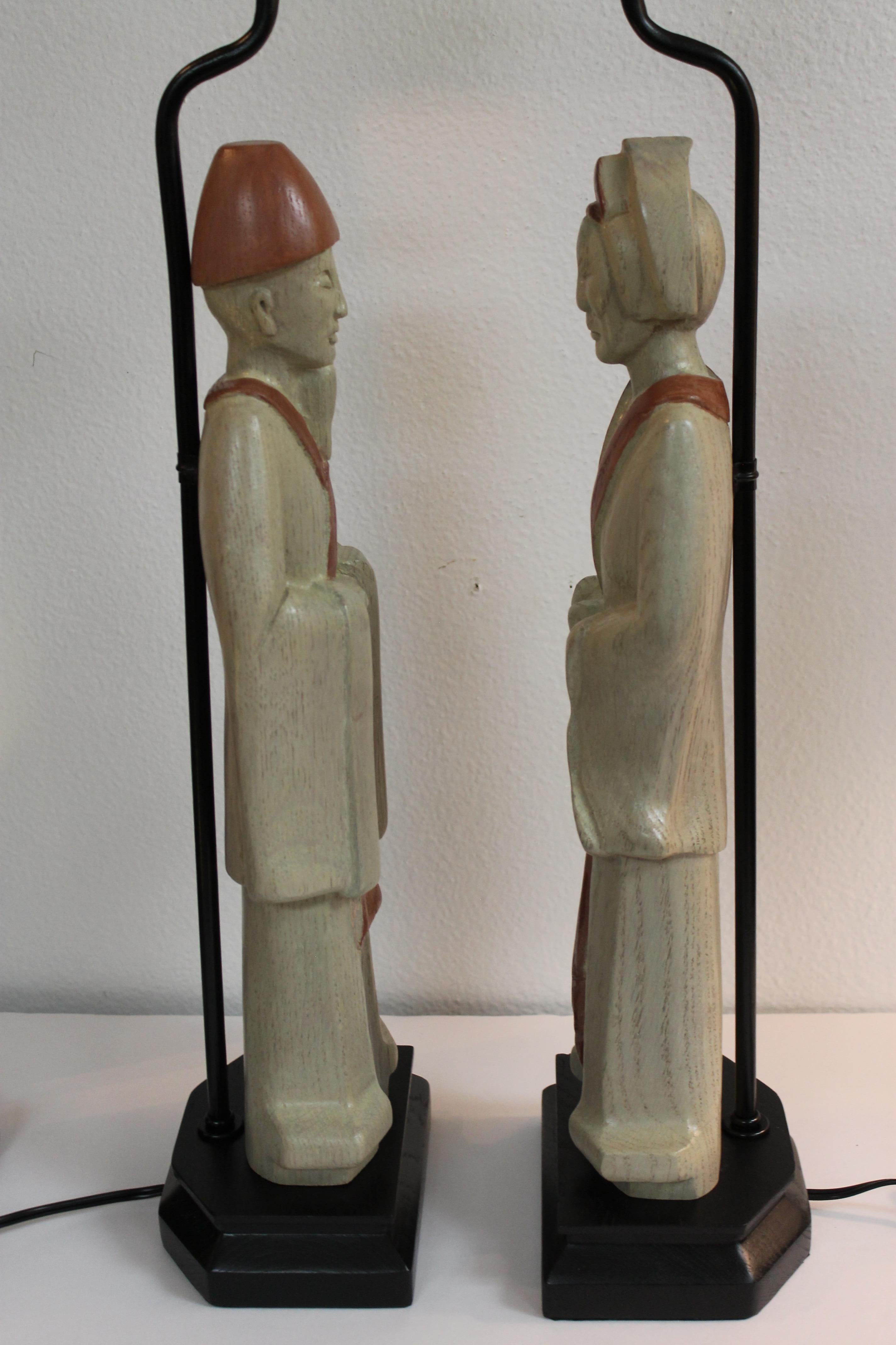 Pair of Wood Asian Lamps For Sale 6