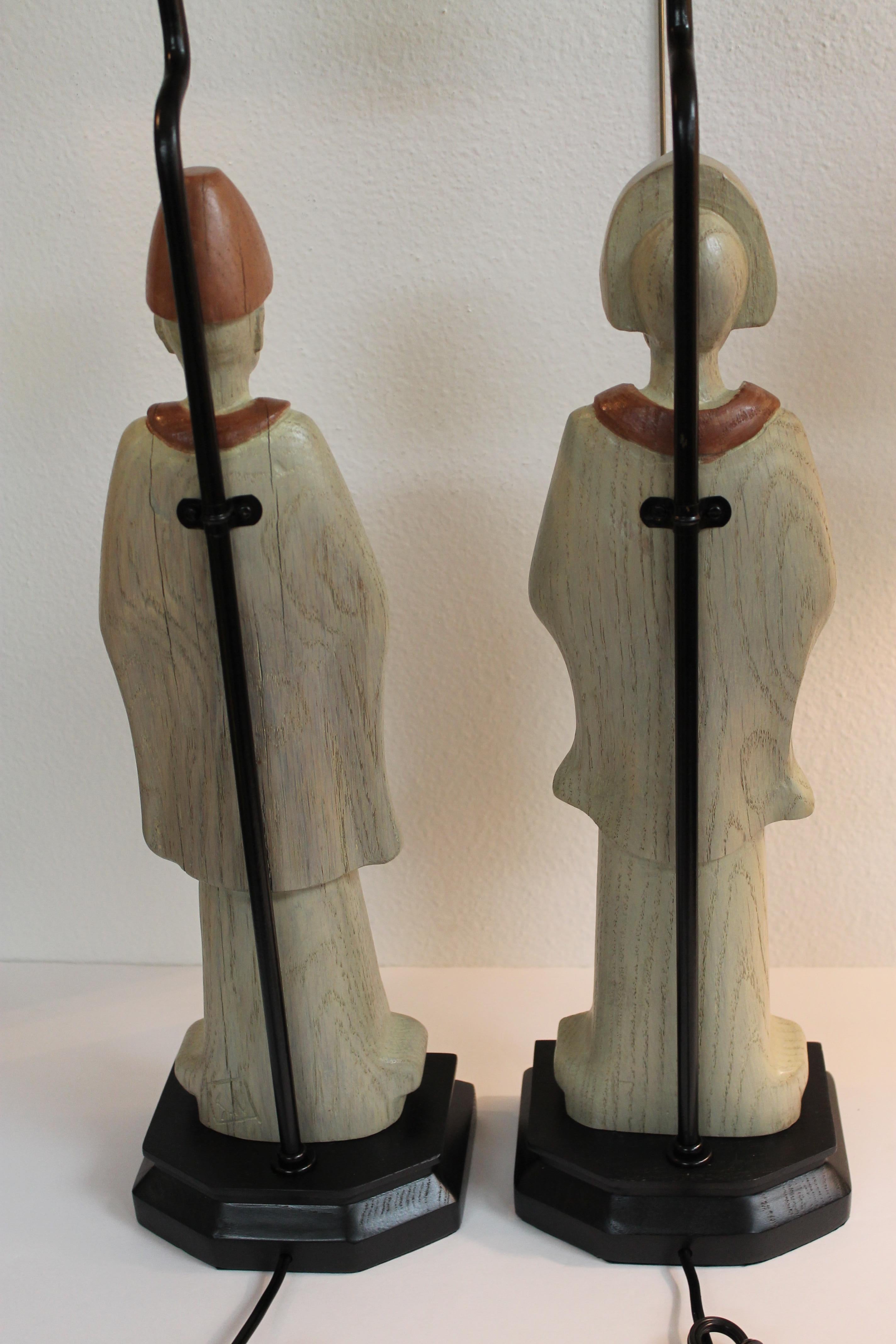 Pair of Wood Asian Lamps For Sale 7