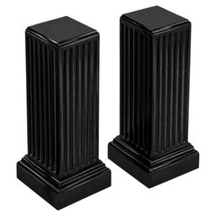Pair Of Wood Black Lacquer Columns Pedestals, Neoclassical Style, 20th Century