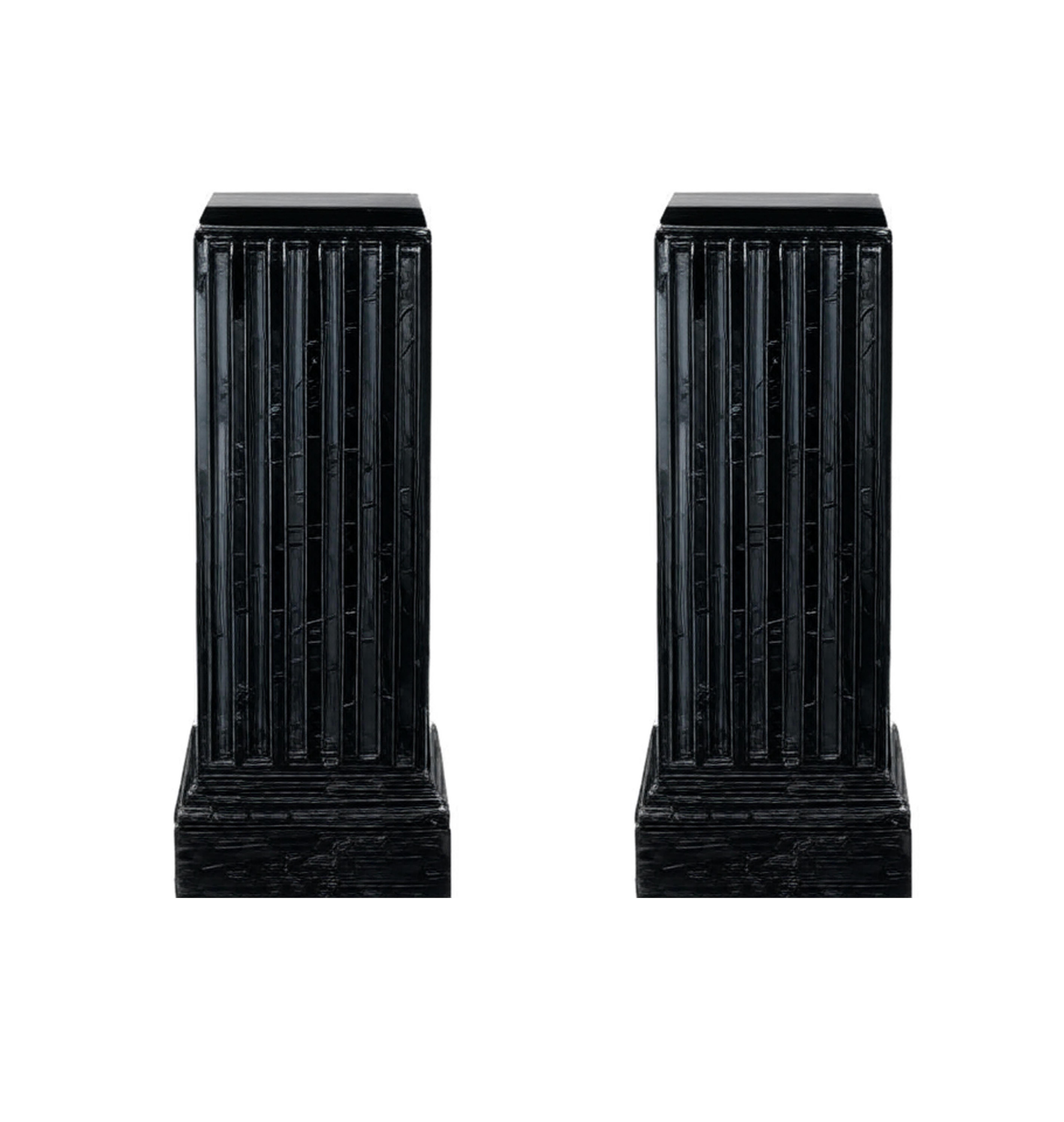 Coppia di colonne in legno laccato nero con piedistallo, stile neoclassico, XX secolo in vendita 1