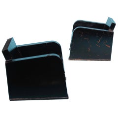 Pair of Wood Black Painted Armchairs