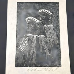 Pair of Wood Block Engraving Prints by Bertram Reibel signed in Frame