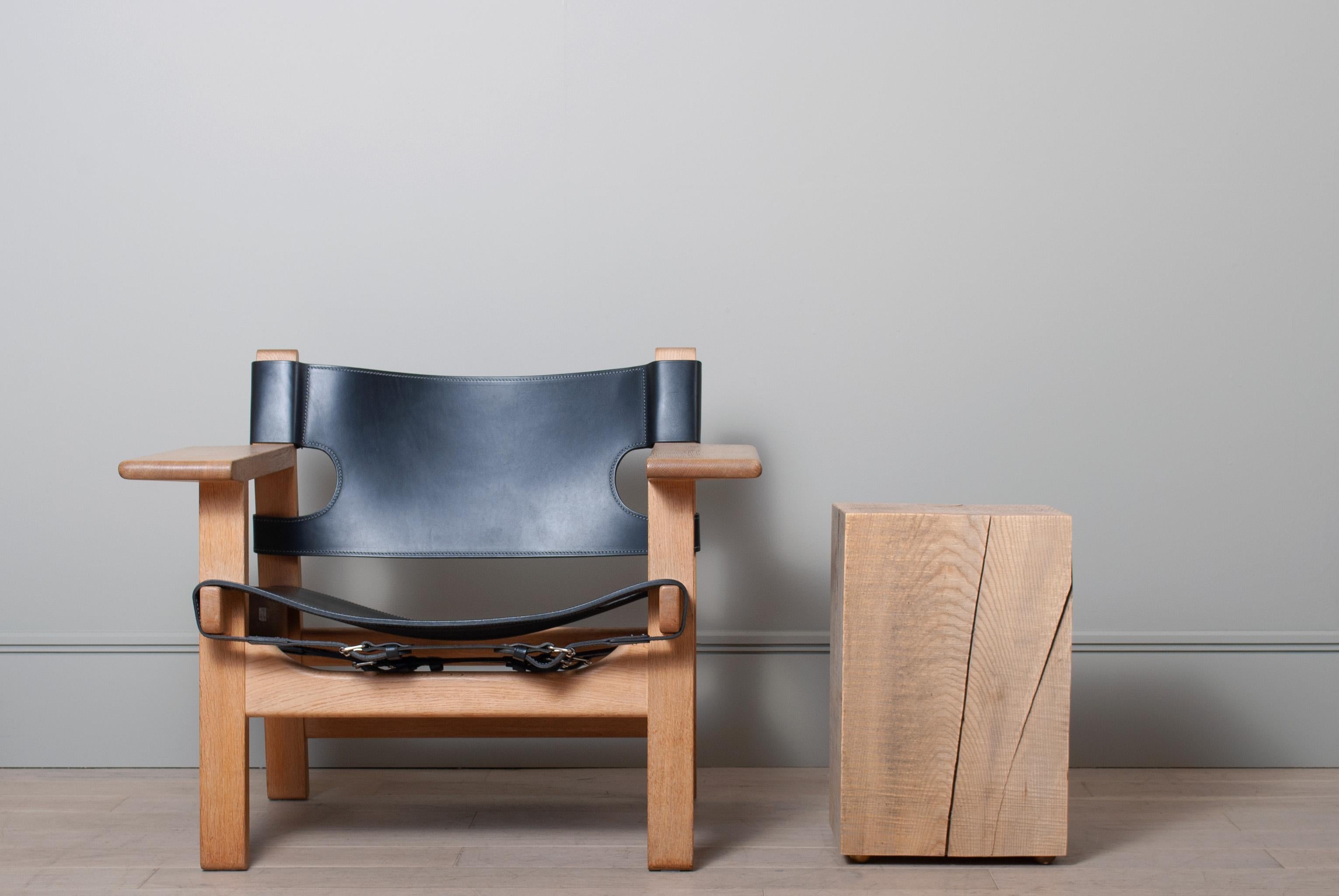 Pair of Wood Block Side Tables, Solid Ash, Brass Feet 3