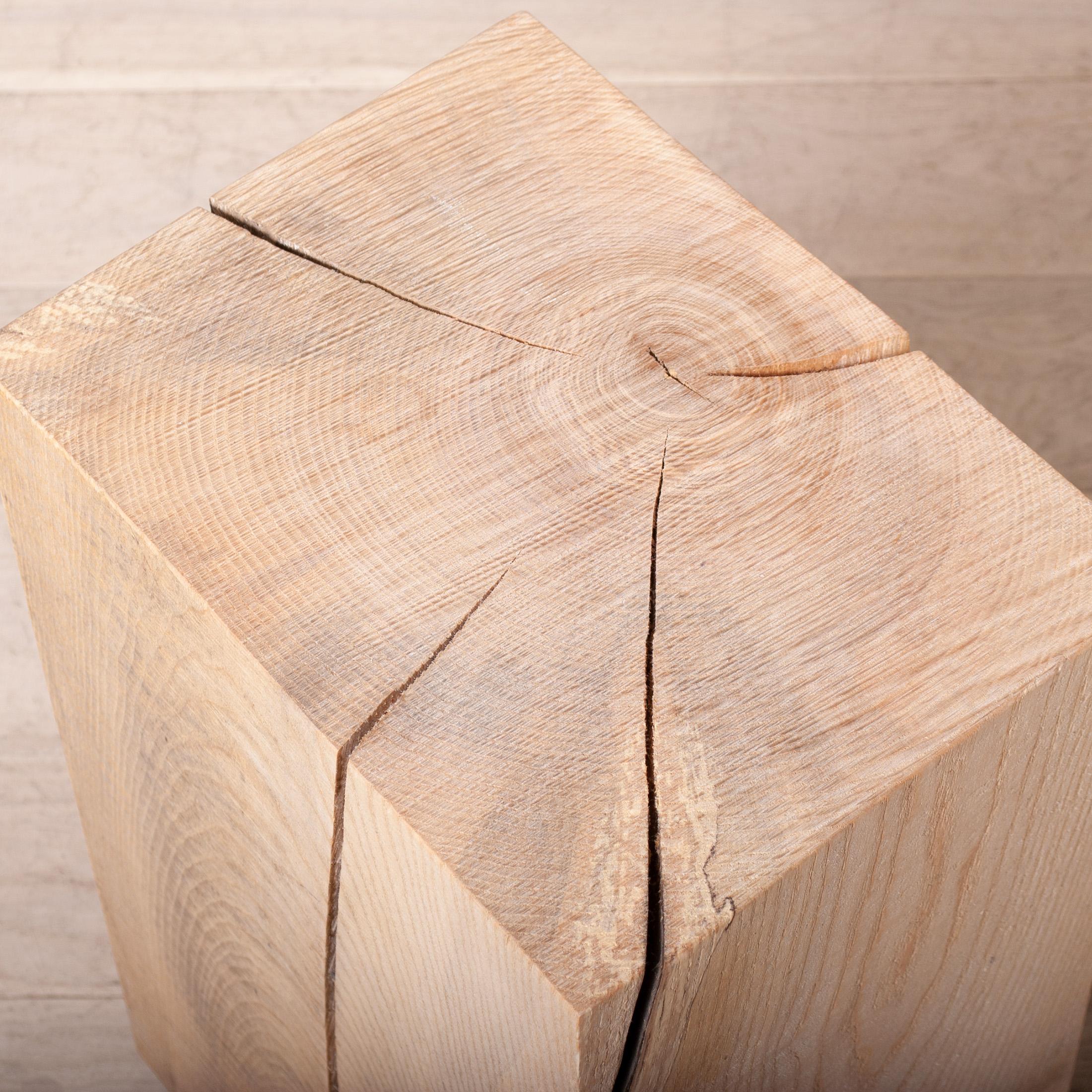 Pair of Wood Block Side Tables, Solid Ash, Brass Feet 1