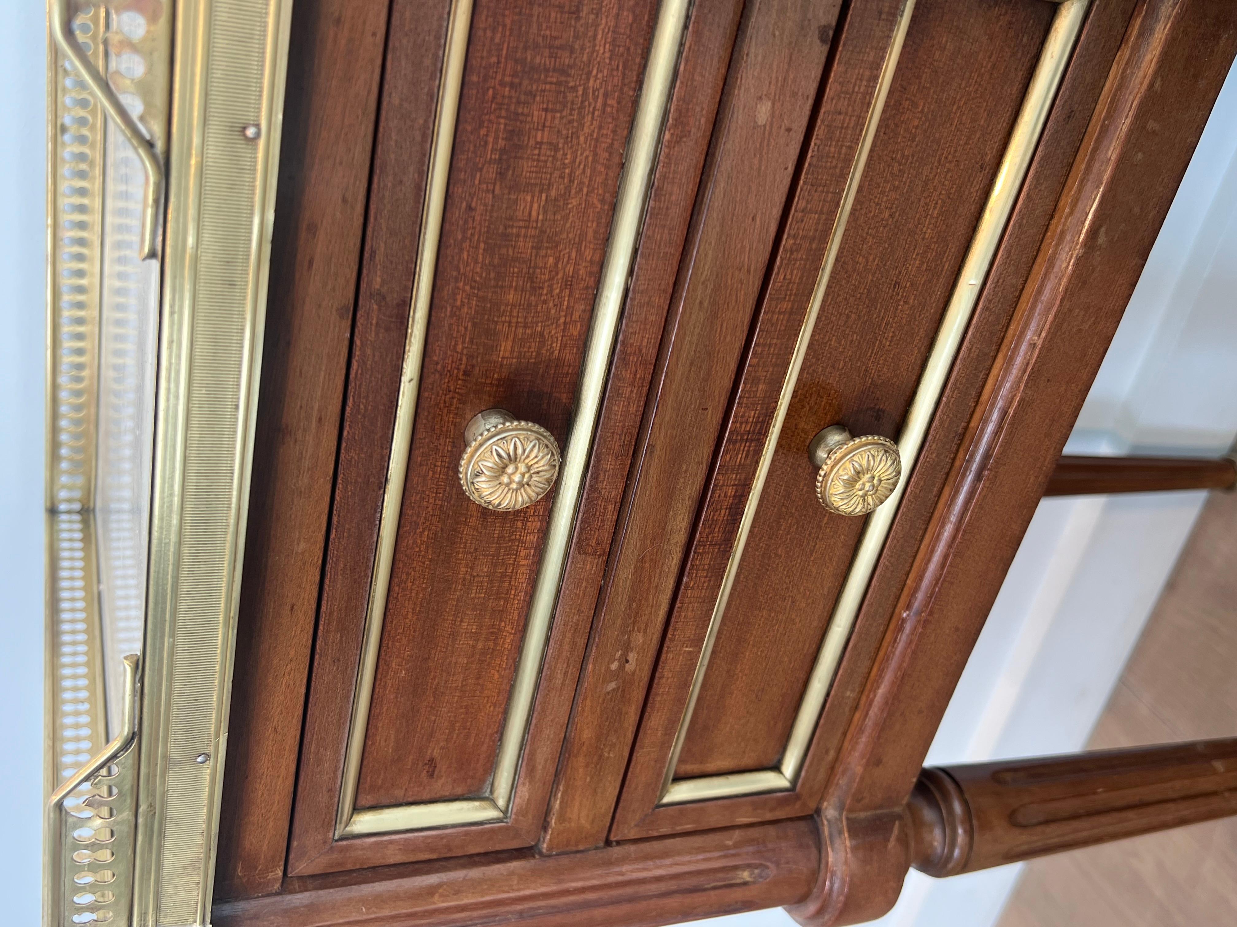 Pair of Wood & Brass Side Tables with Carrara Marble Tops in Maison Jansen Style For Sale 9