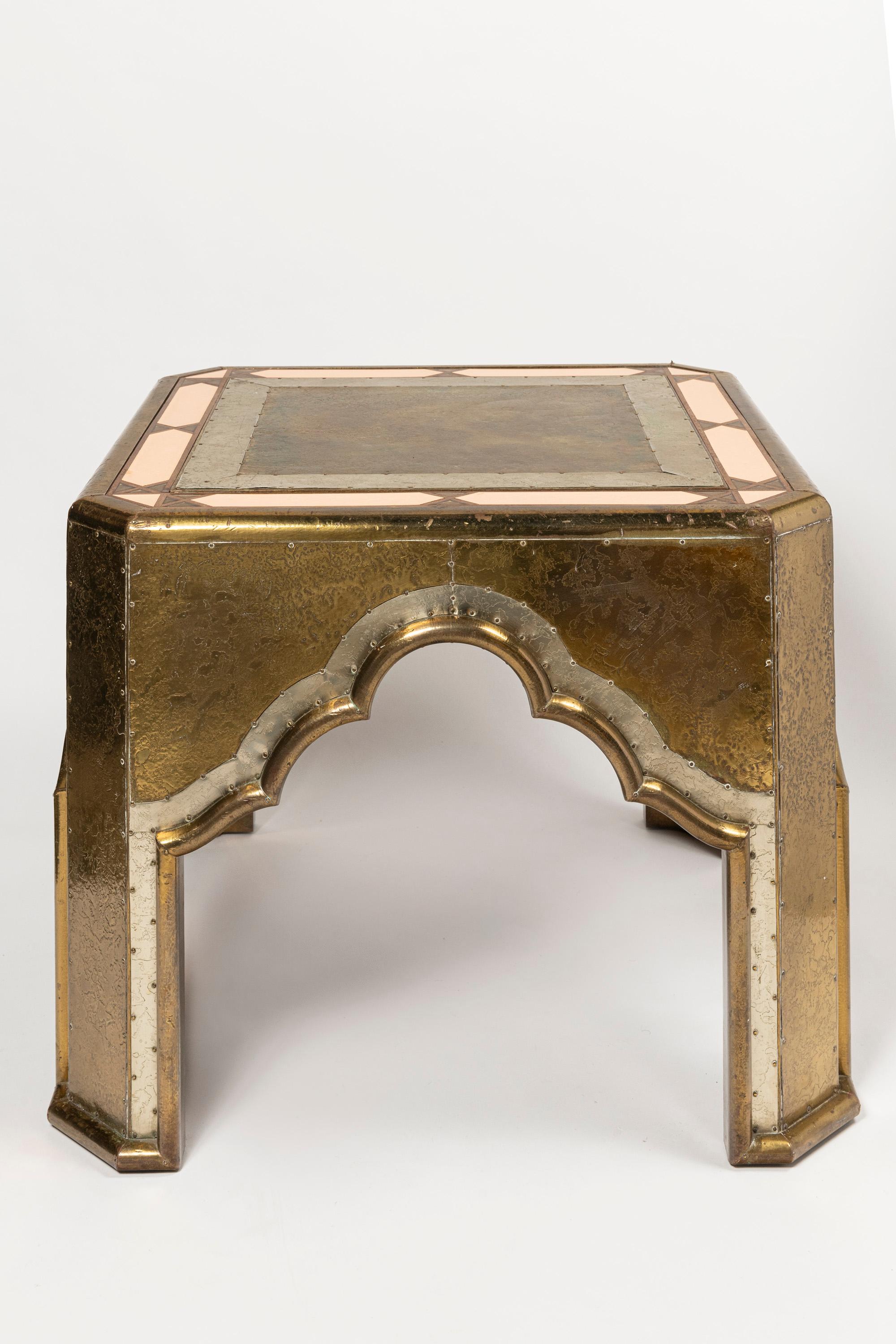 Pair of wood, bronze and acrylic side table signed R. Dubarry, Spain, circa 1970.