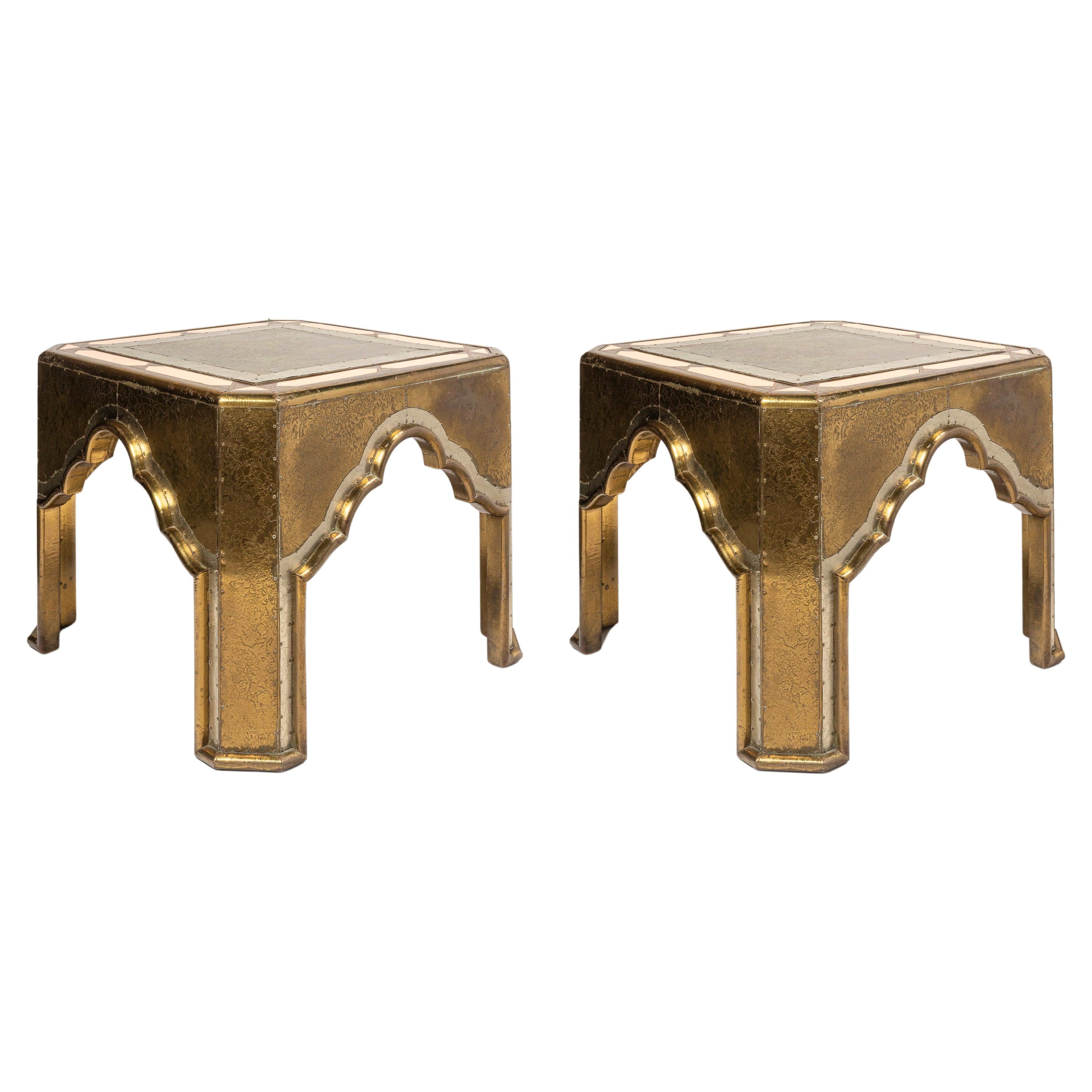 Pair of wood, bronze and acrylic side signed by R. Dubarry, Spain, circa 1970. For Sale