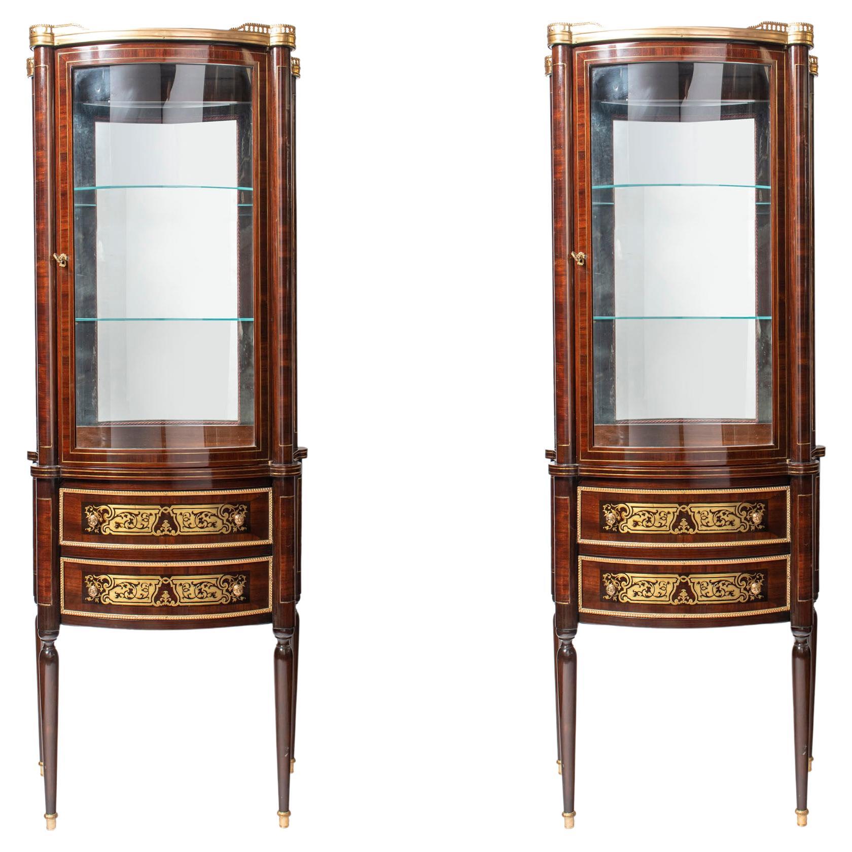 Pair of Wood, Bronze and Glass Showcases Vitrines, France, Late 19th Century For Sale