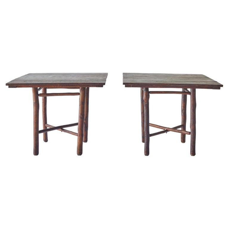 Pair of Wood Brutalist Tables For Sale
