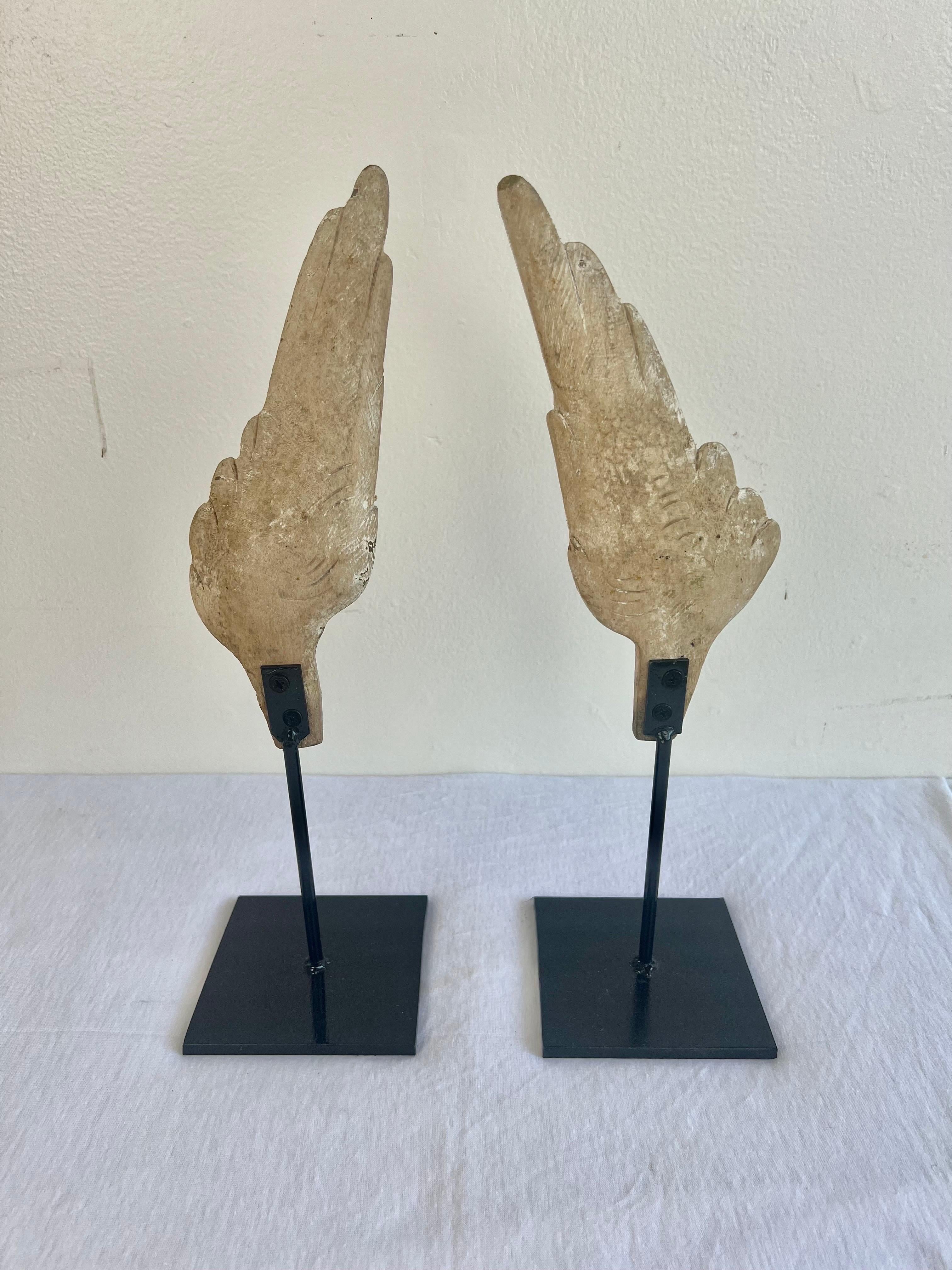 Italian Pair of Wood Carved Wings on Iron Bases For Sale