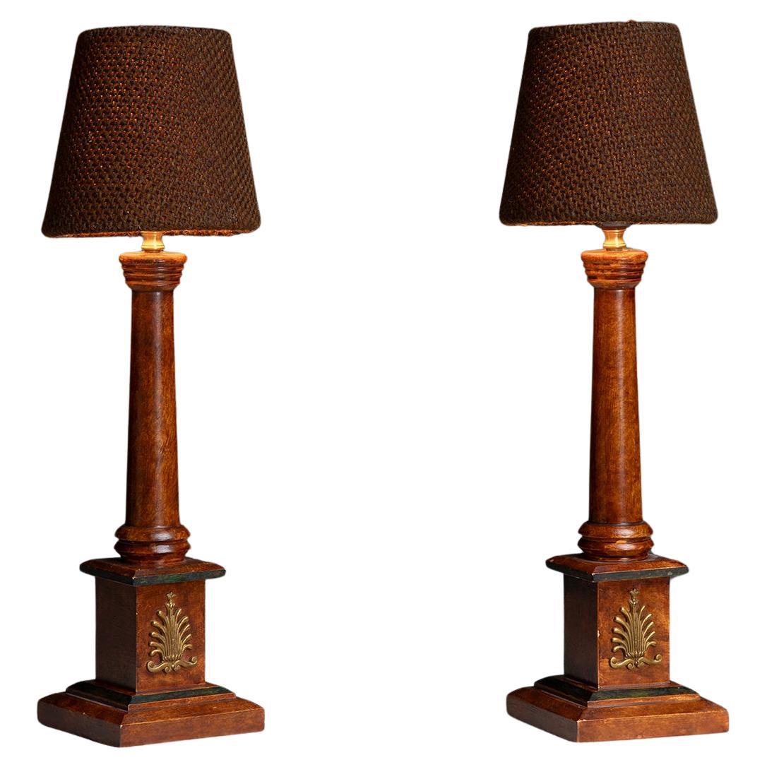 Paire de lampes à colonne en Wood, 1950 en vente