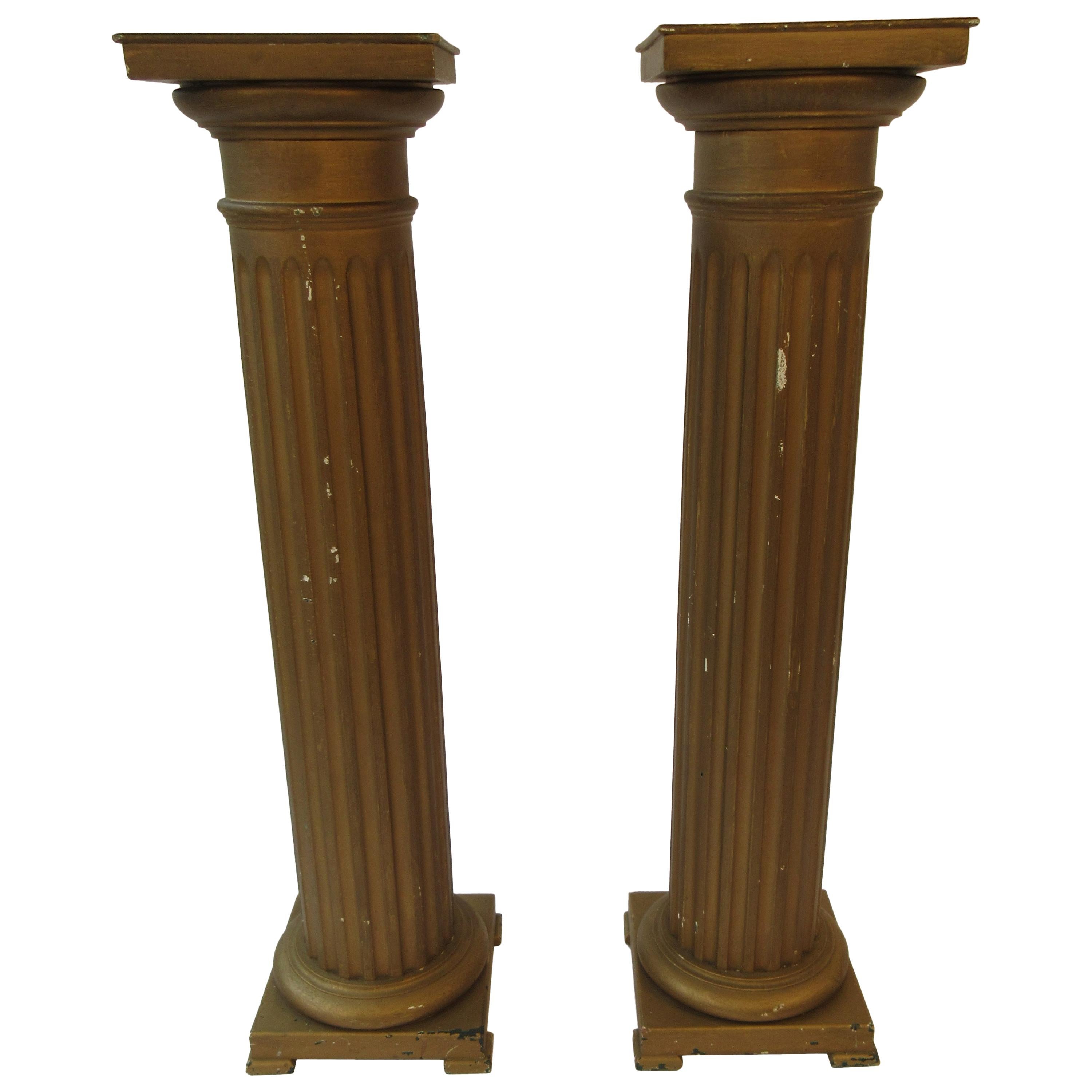 Pair of Wood Column Pedestals
