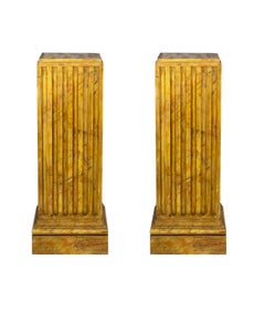 Pair Of Wood Columns Pedestals, Neoclassical Style, 20th Century, France