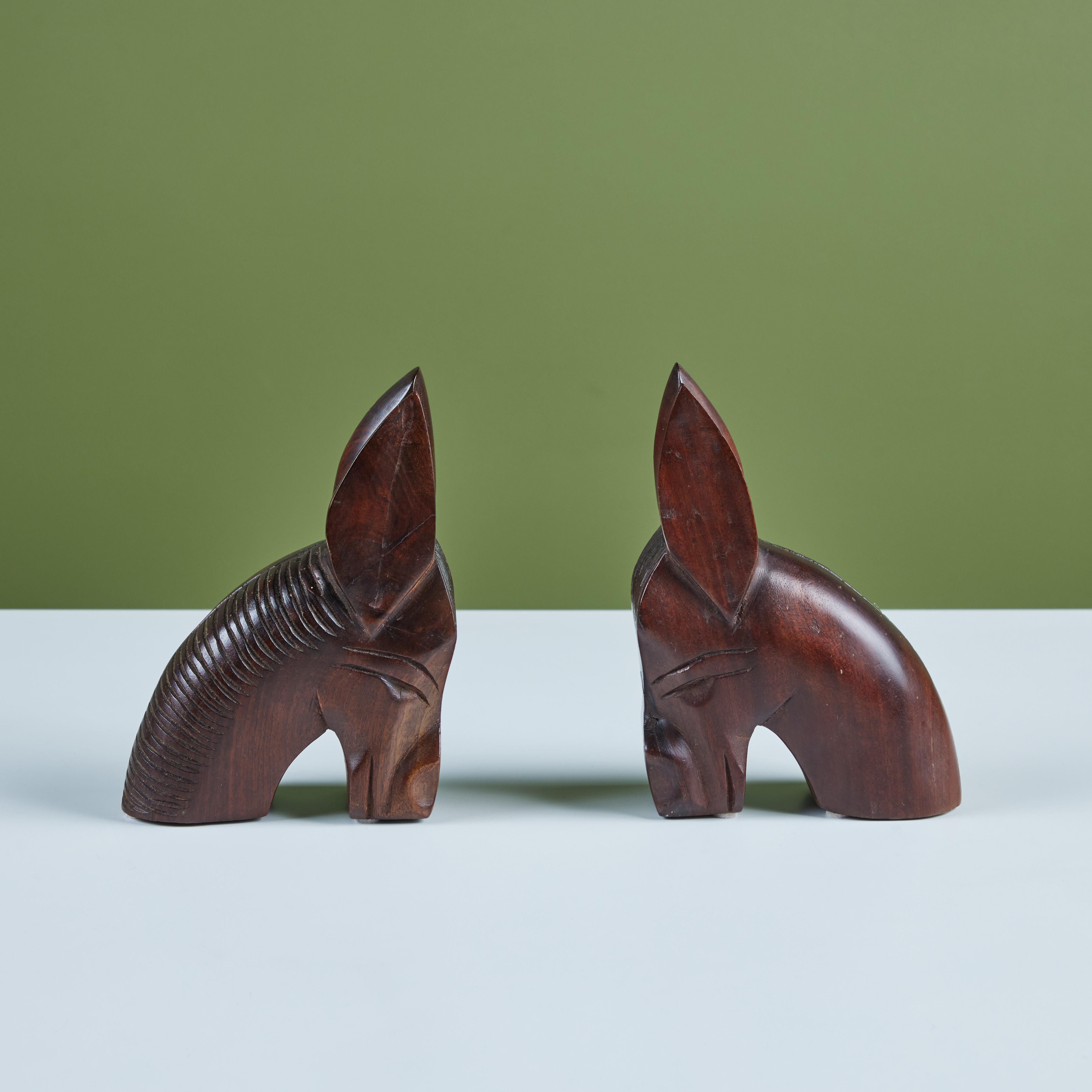 Pair of Wood Donkey Bookends For Sale 2
