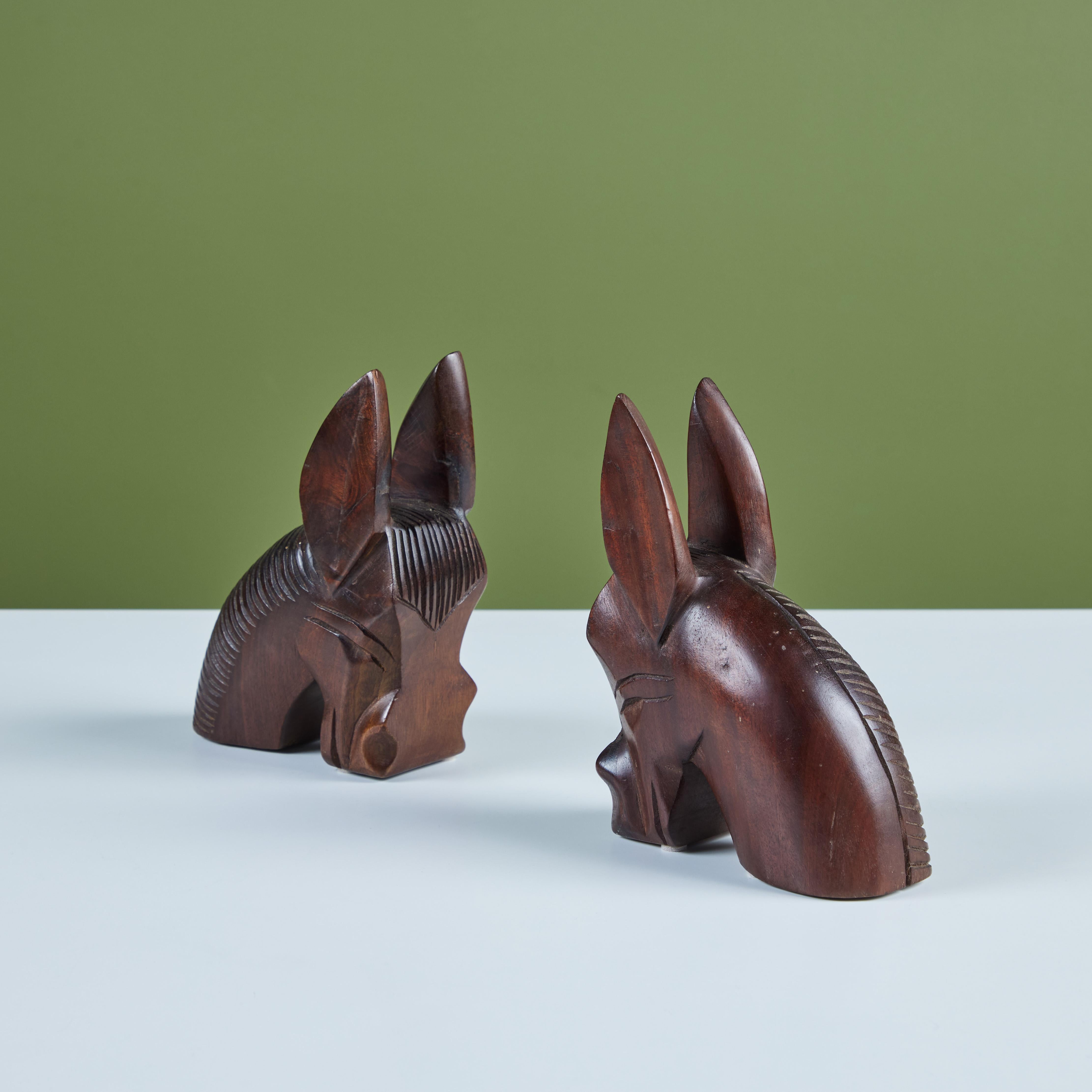 Mid-Century Modern Pair of Wood Donkey Bookends For Sale