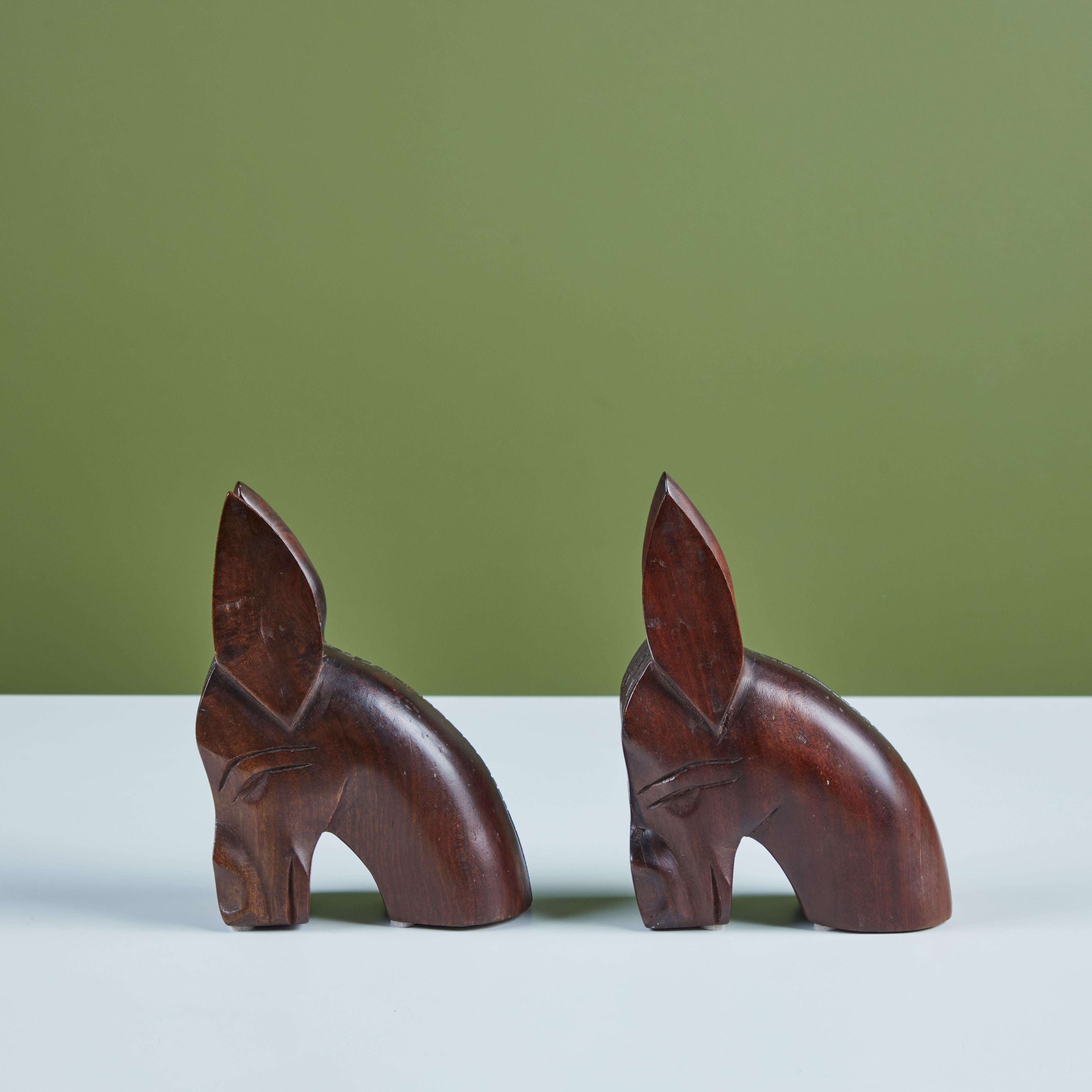 Pair of Wood Donkey Bookends In Good Condition For Sale In Los Angeles, CA