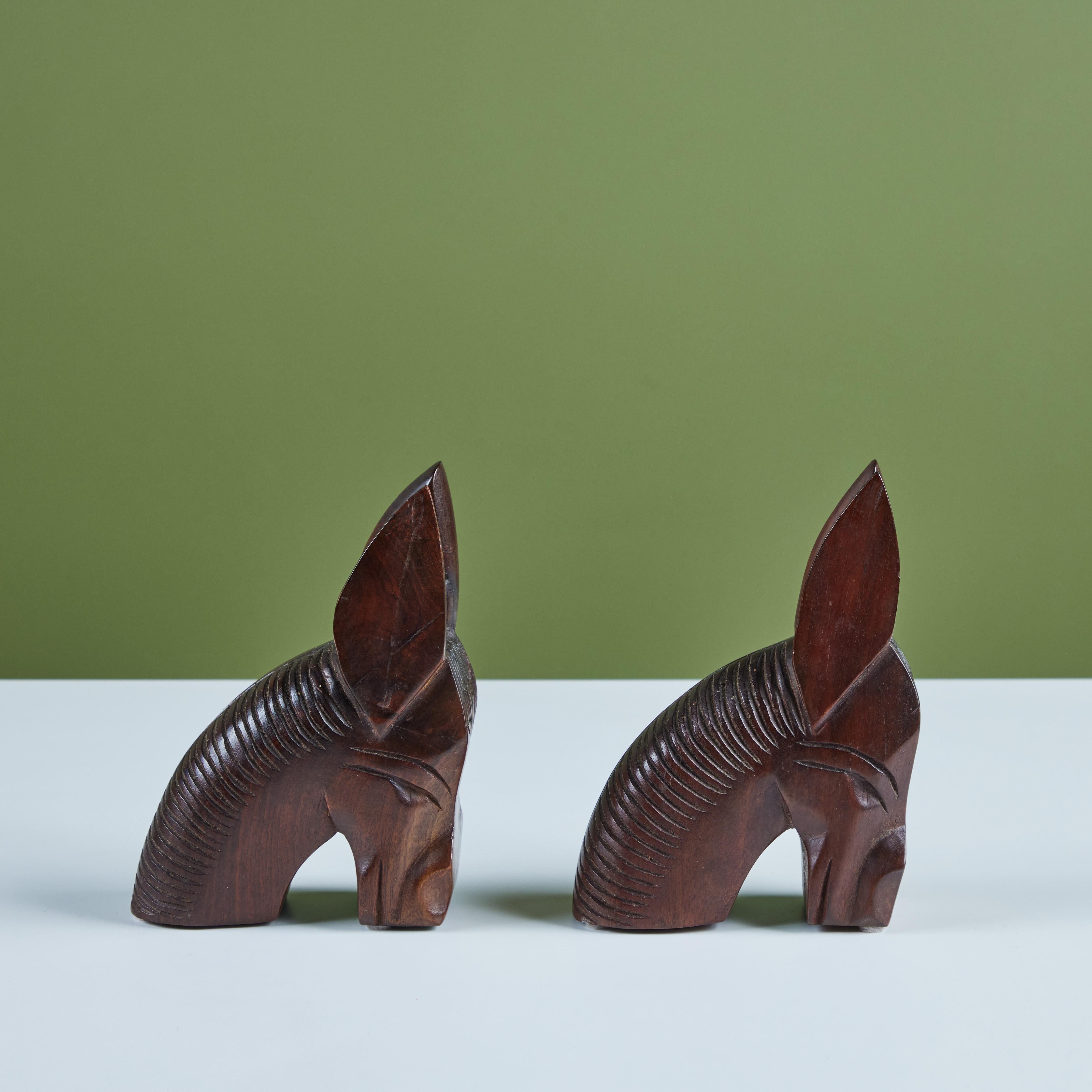20th Century Pair of Wood Donkey Bookends For Sale