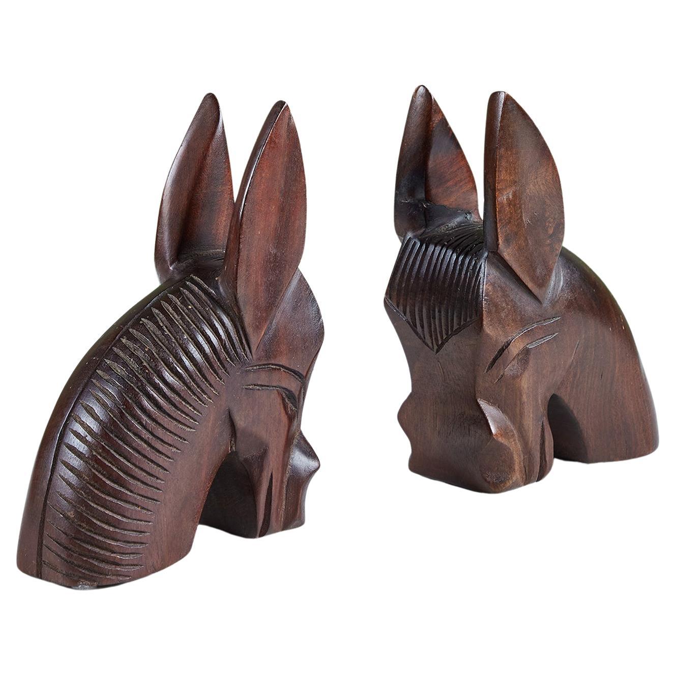 Pair of Wood Donkey Bookends For Sale