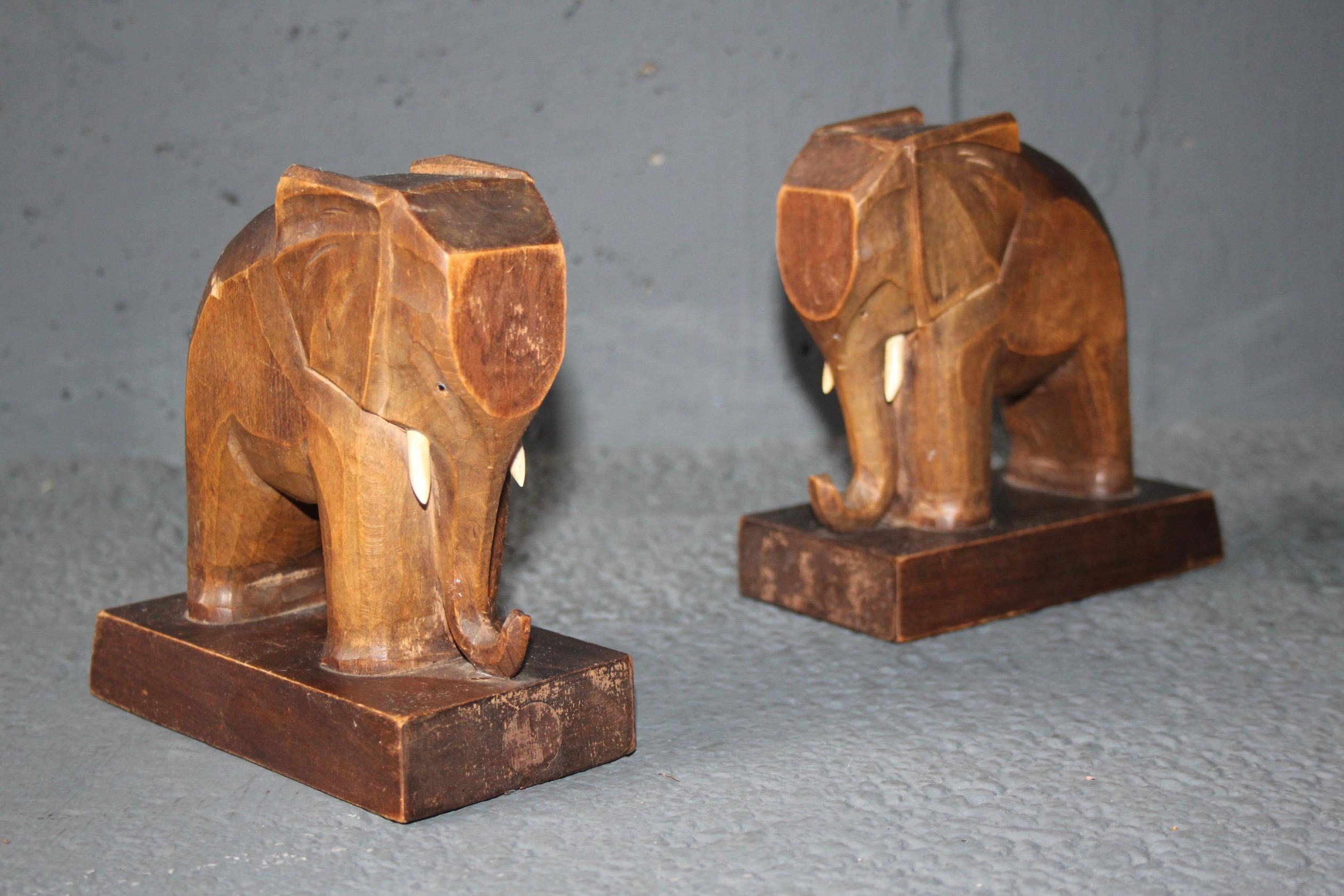 Pair of wood elephant bookends.