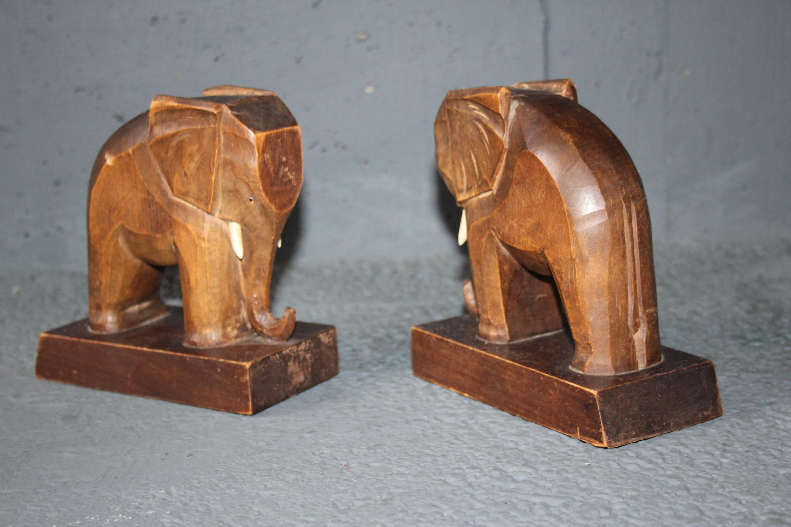 Pair of Wood Elephant Bookends 1