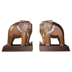 Pair of Wood Elephant Bookends