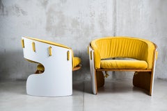 Pair of Wood, Formica and Velvet Armchairs, Designed by Ricardo Blanco, 1969