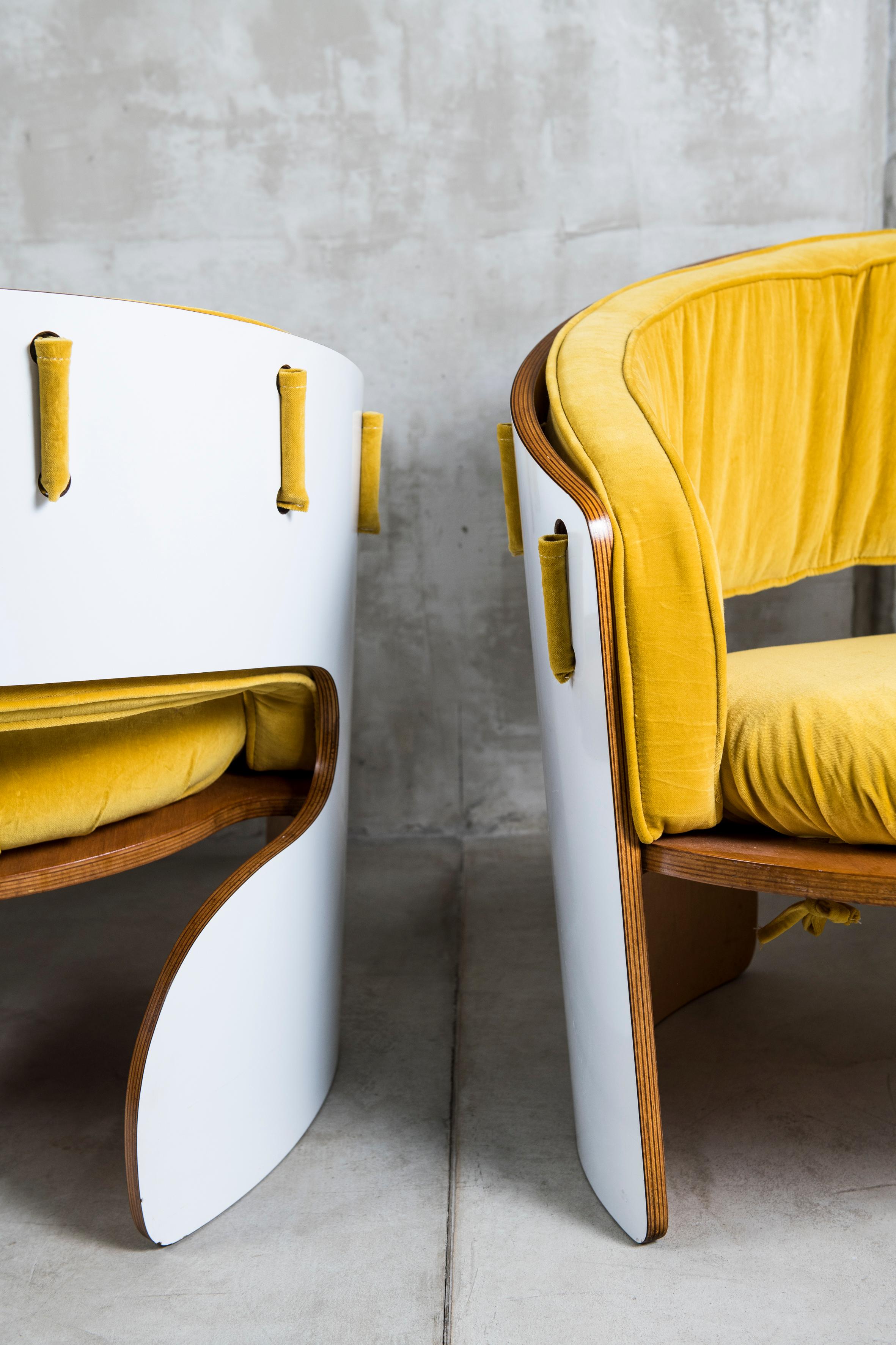 Argentine Pair of Wood, Formica and Velvet Armchairs, Designed by Ricardo Blanco, 1969 For Sale