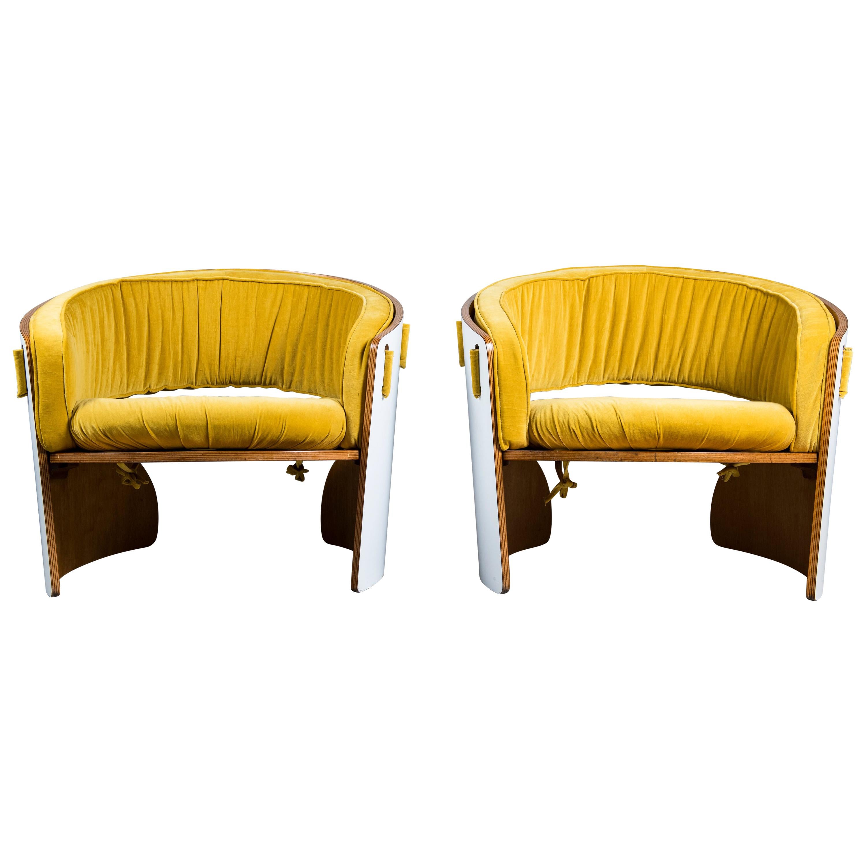 Pair of Wood, Formica and Velvet Armchairs, Designed by Ricardo Blanco, 1969 For Sale