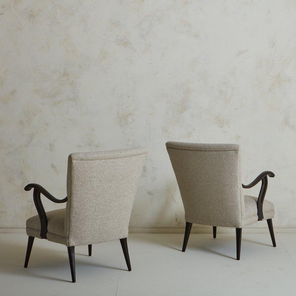 Pair of Wood Frame Lounge Chairs in Gray Wool Boucle, France 1960s For Sale 3