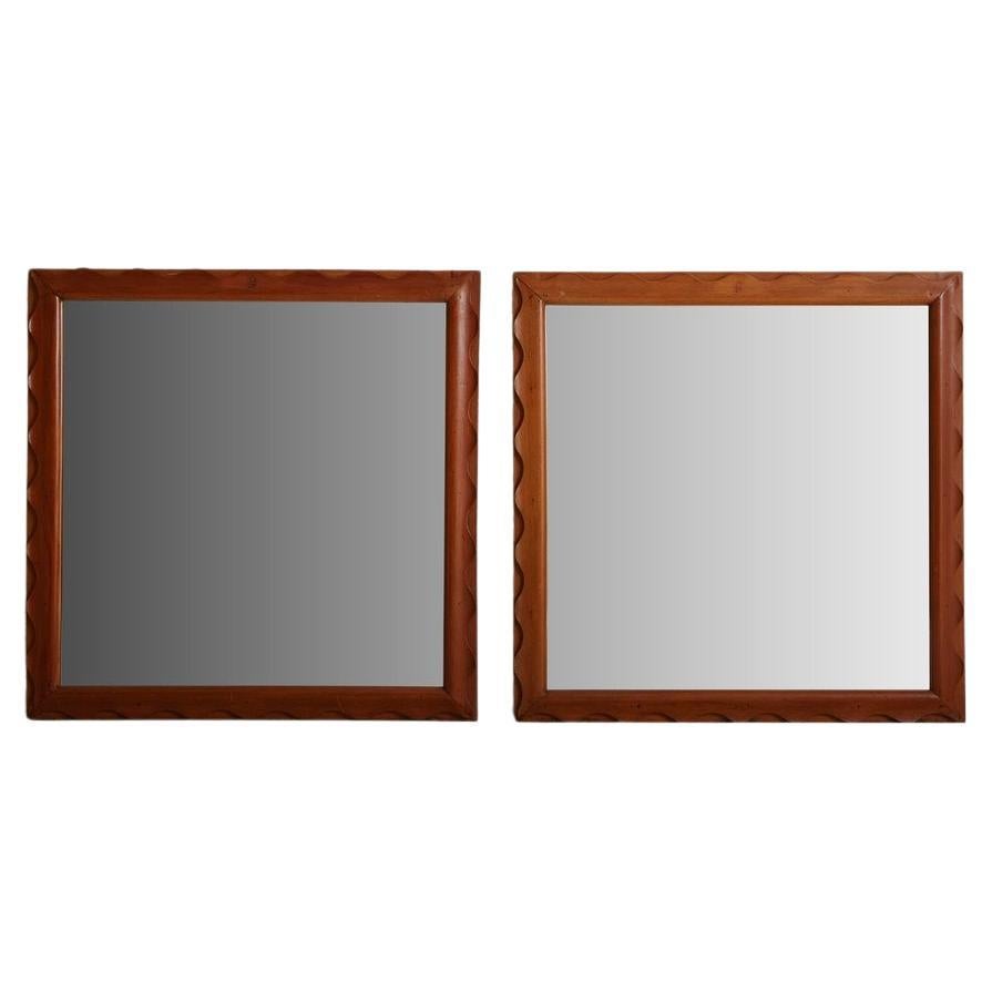 Wood Frame Squiggle Mirror, Italy, 1970s For Sale