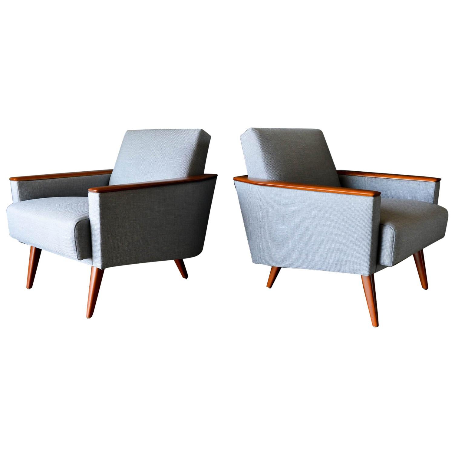 Pair of Mid-Century Modern Wood Framed Lounge Chairs, circa 1960