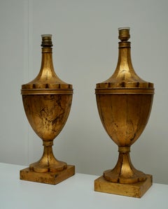 Pair of Wood Gilt Table Lamps, Mid-20th Century