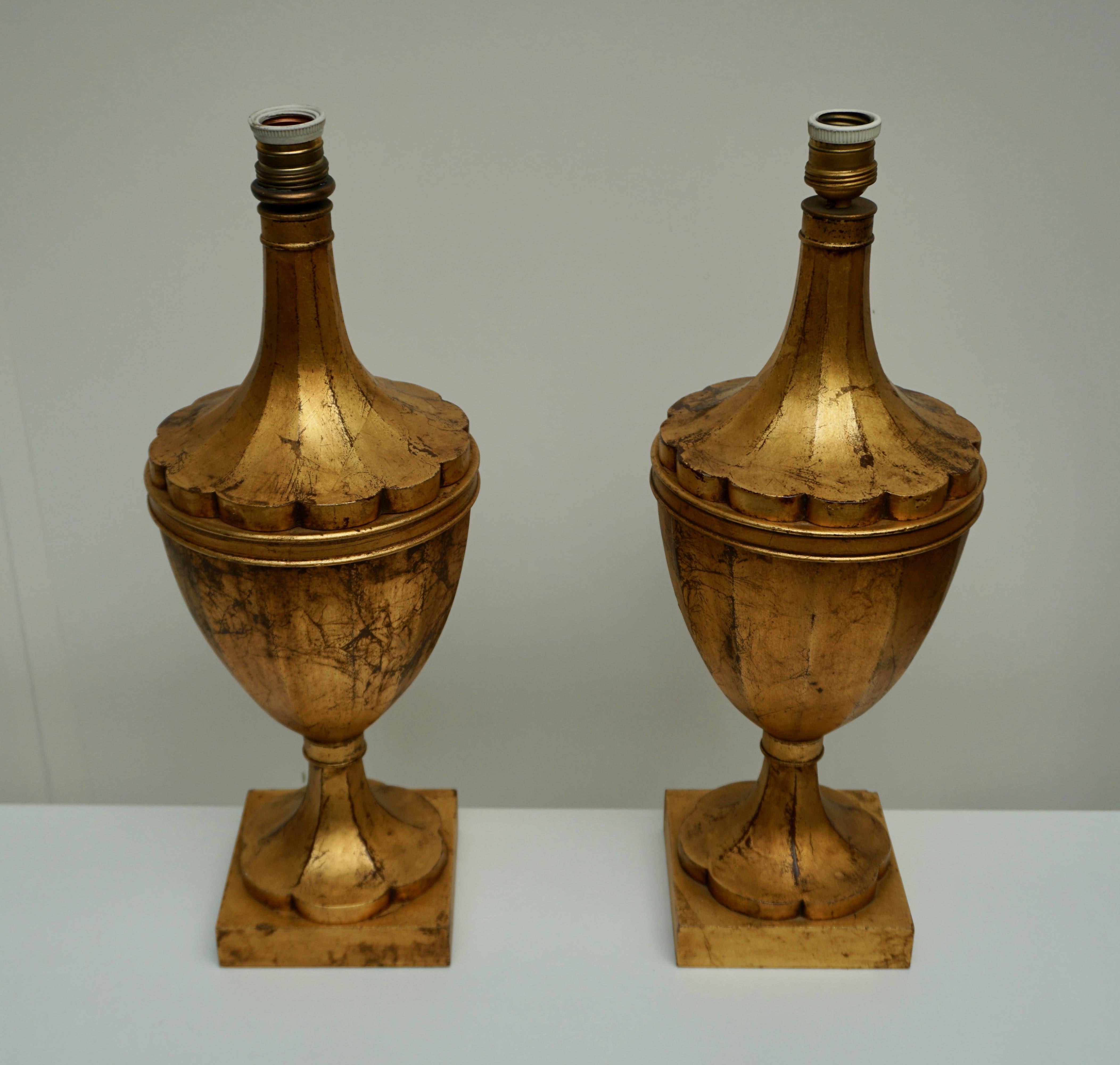 Hollywood Regency Pair of Wood Gilt Table Lamps, Mid-20th Century For Sale