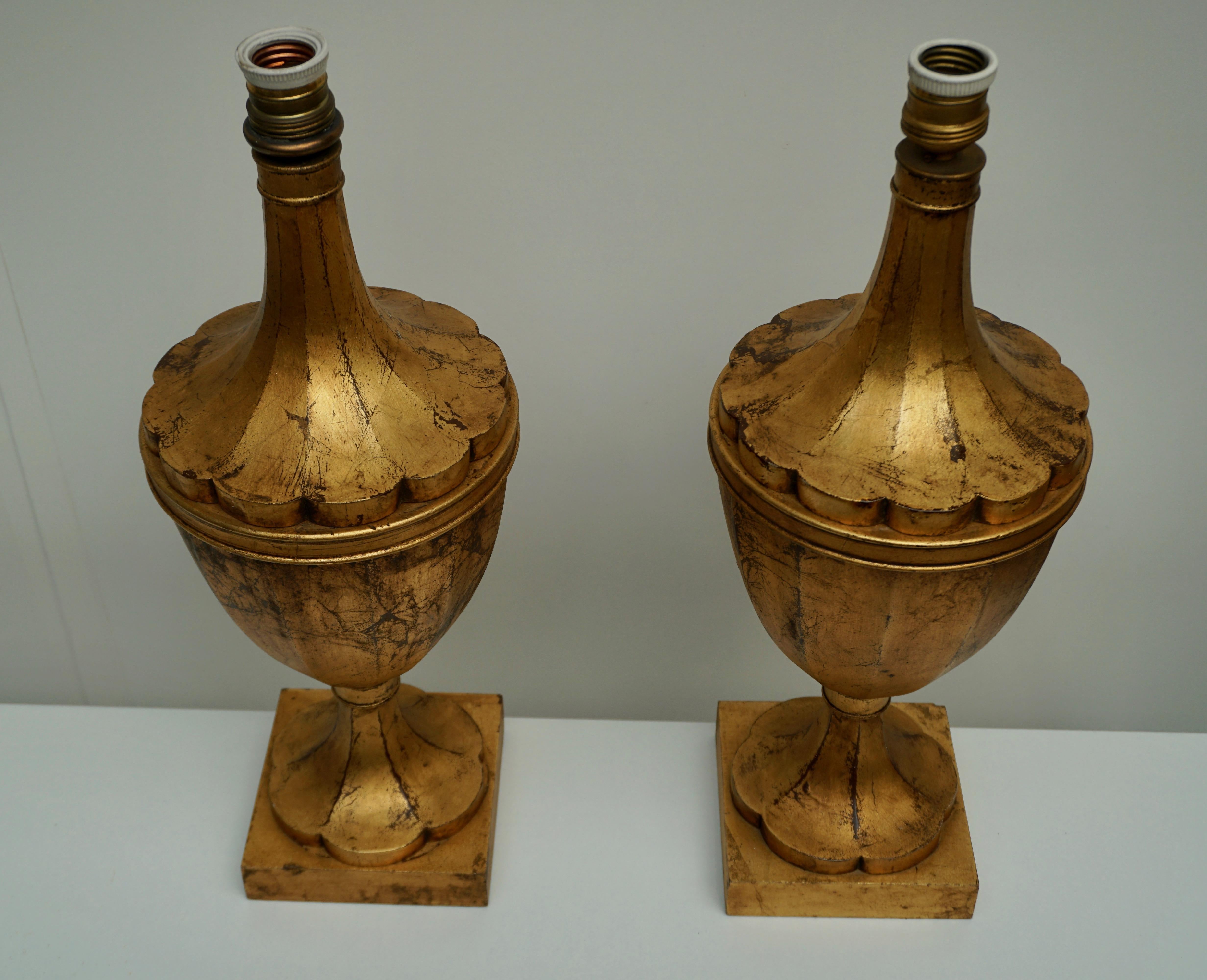 Pair of Wood Gilt Table Lamps, Mid-20th Century In Good Condition For Sale In Antwerp, BE