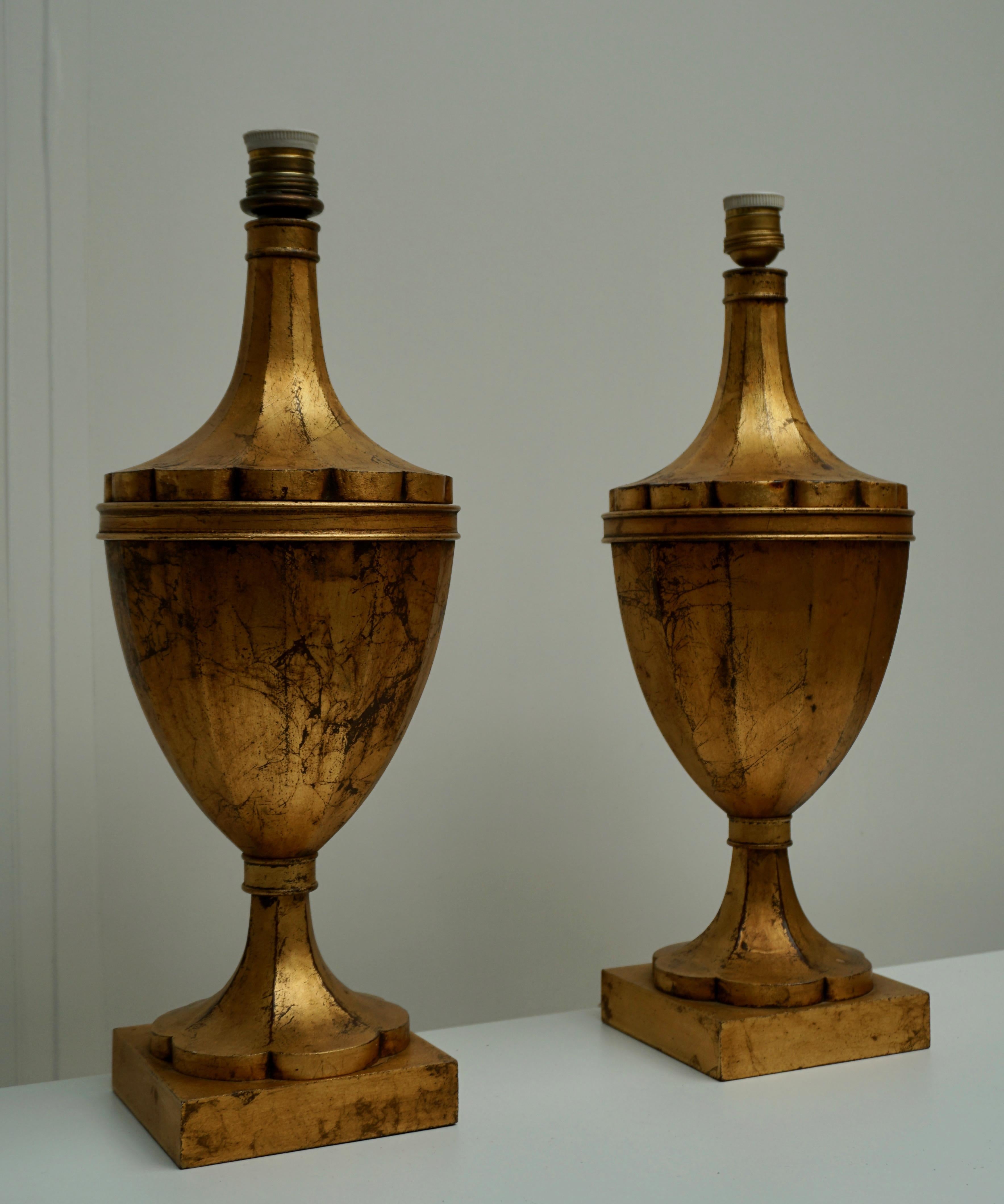 Pair of Wood Gilt Table Lamps, Mid-20th Century For Sale 1