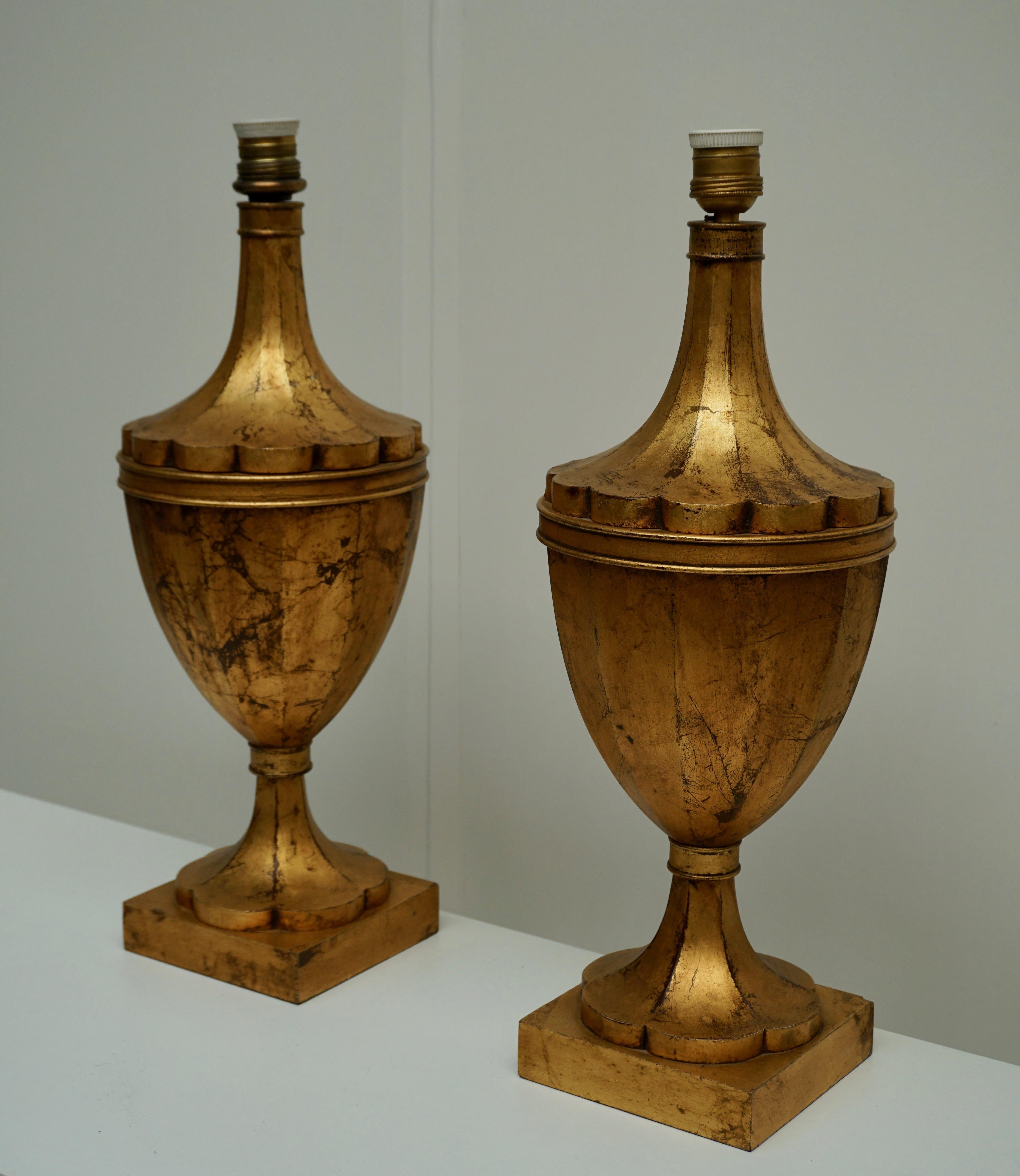 Pair of Wood Gilt Table Lamps, Mid-20th Century For Sale 2