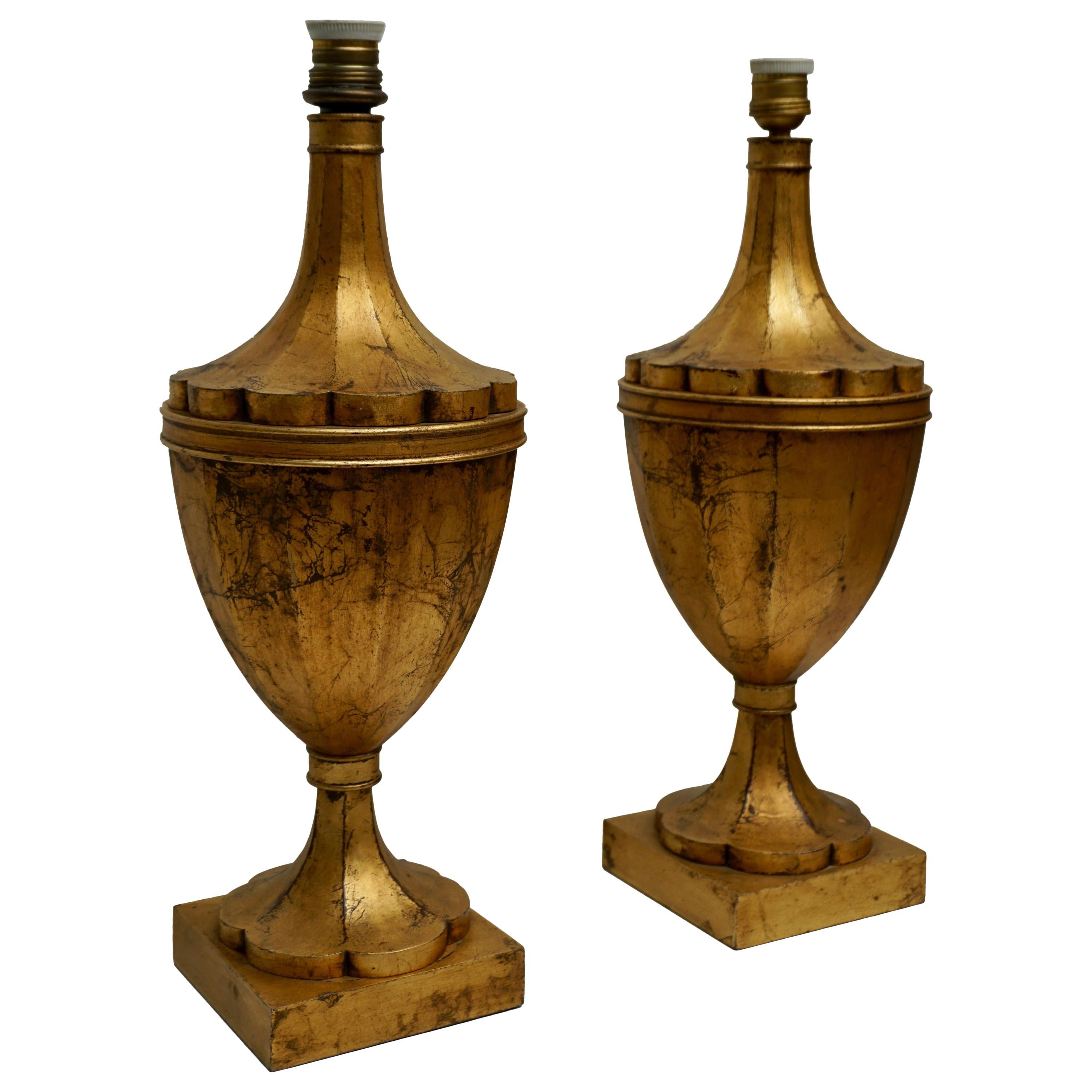 Pair of Wood Gilt Table Lamps, Mid-20th Century For Sale